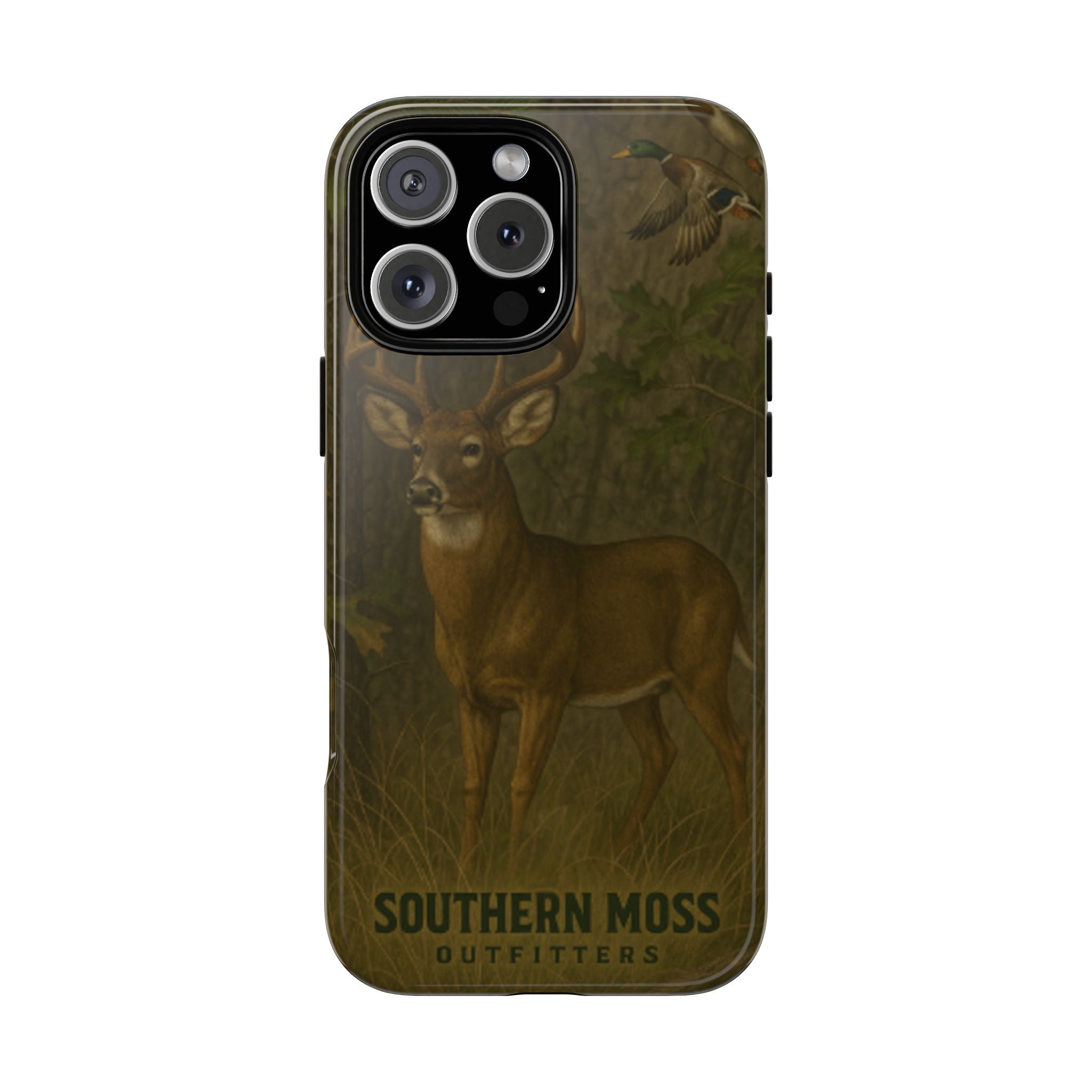 Hunting Phone Case – Deer & Ducks Design | Southern Moss Outfitters | Rugged Camo Outdoor iPhone Case
