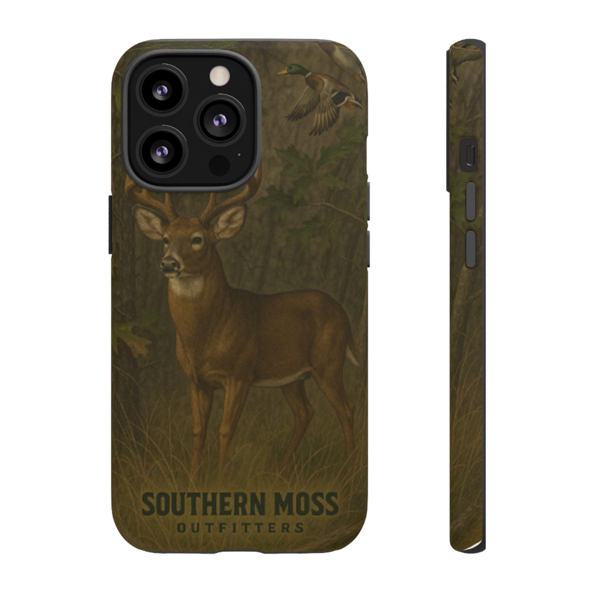 Hunting Phone Case – Deer & Ducks Design | Southern Moss Outfitters | Rugged Camo Outdoor iPhone Case