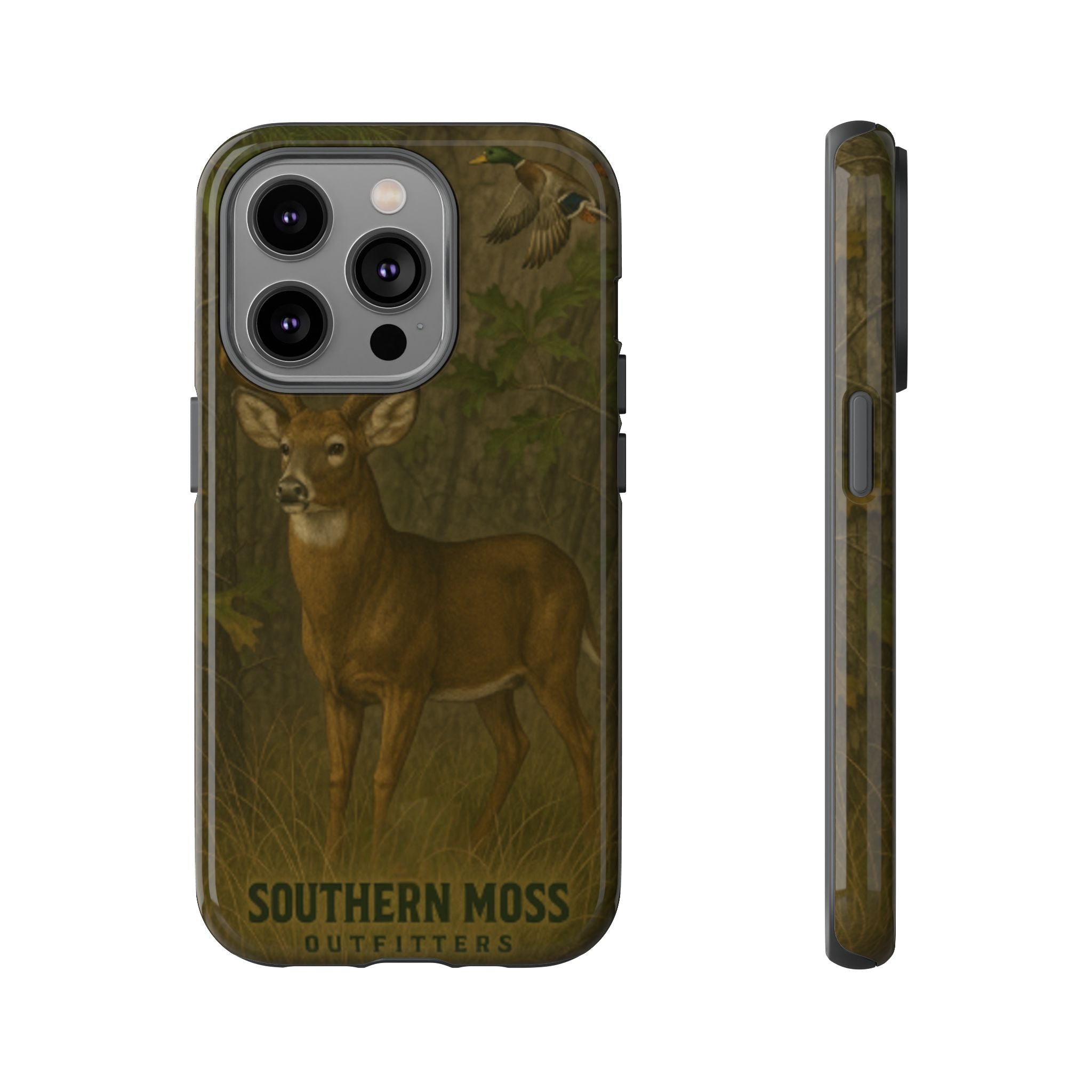 Hunting Phone Case – Deer & Ducks Design | Southern Moss Outfitters | Rugged Camo Outdoor iPhone Case