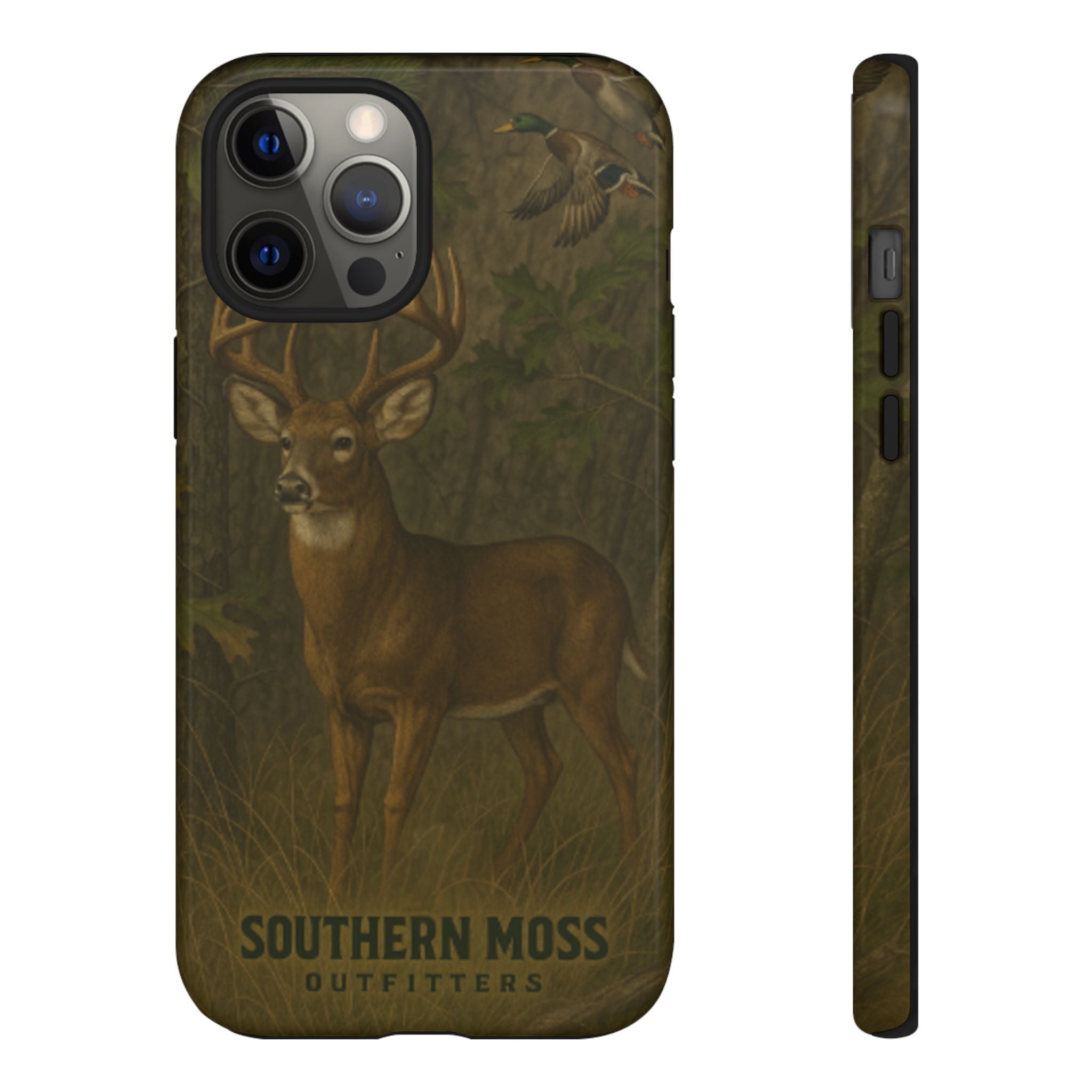 Hunting Phone Case – Deer & Ducks Design | Southern Moss Outfitters | Rugged Camo Outdoor iPhone Case