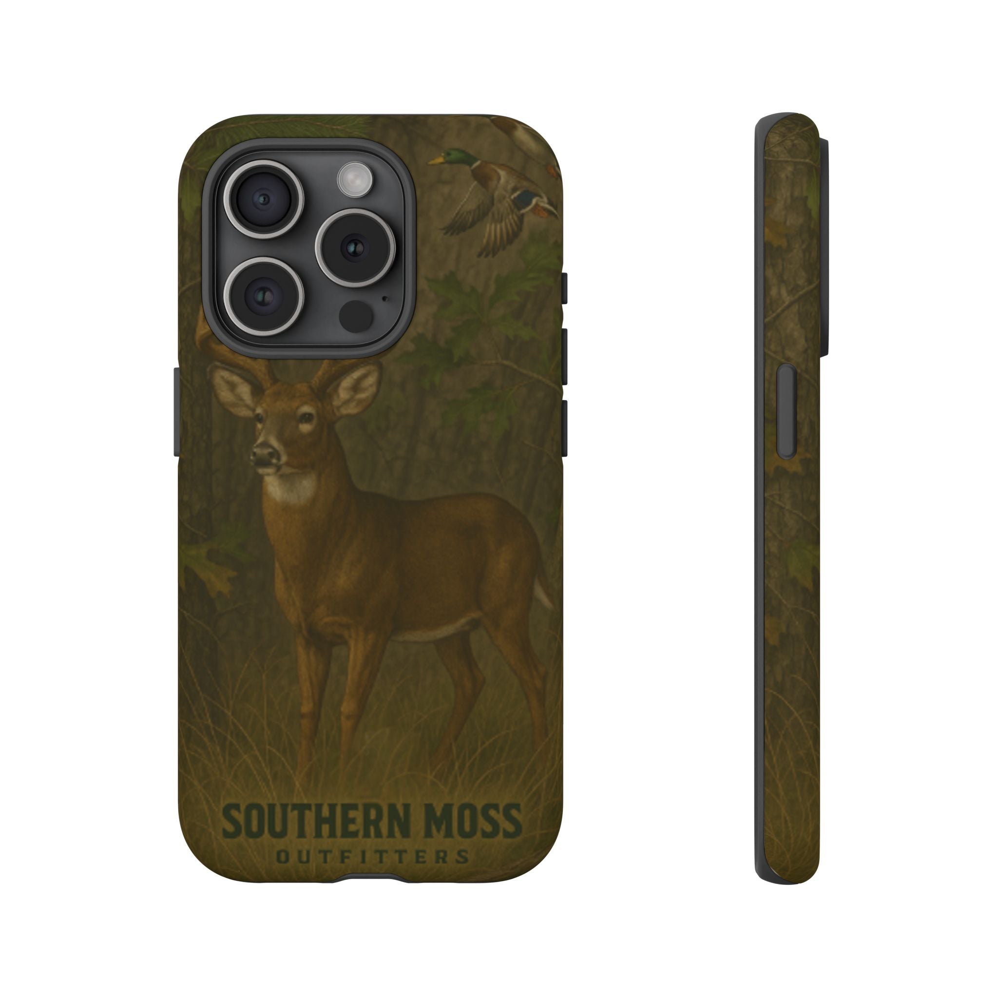 Hunting Phone Case – Deer & Ducks Design | Southern Moss Outfitters | Rugged Camo Outdoor iPhone Case
