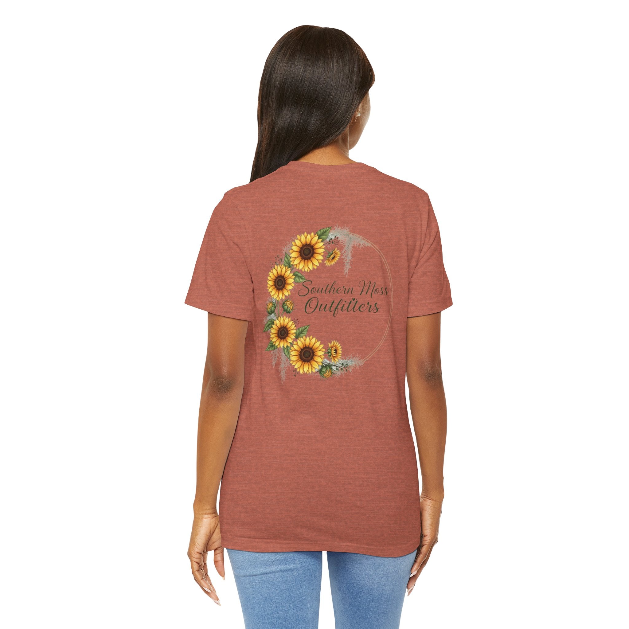 Southern Moss Outfitters Sunflower Graphic Tee Faith, Family & Outdoors Casual Everyday Wear, Gift Idea for Friends,Versatile Style