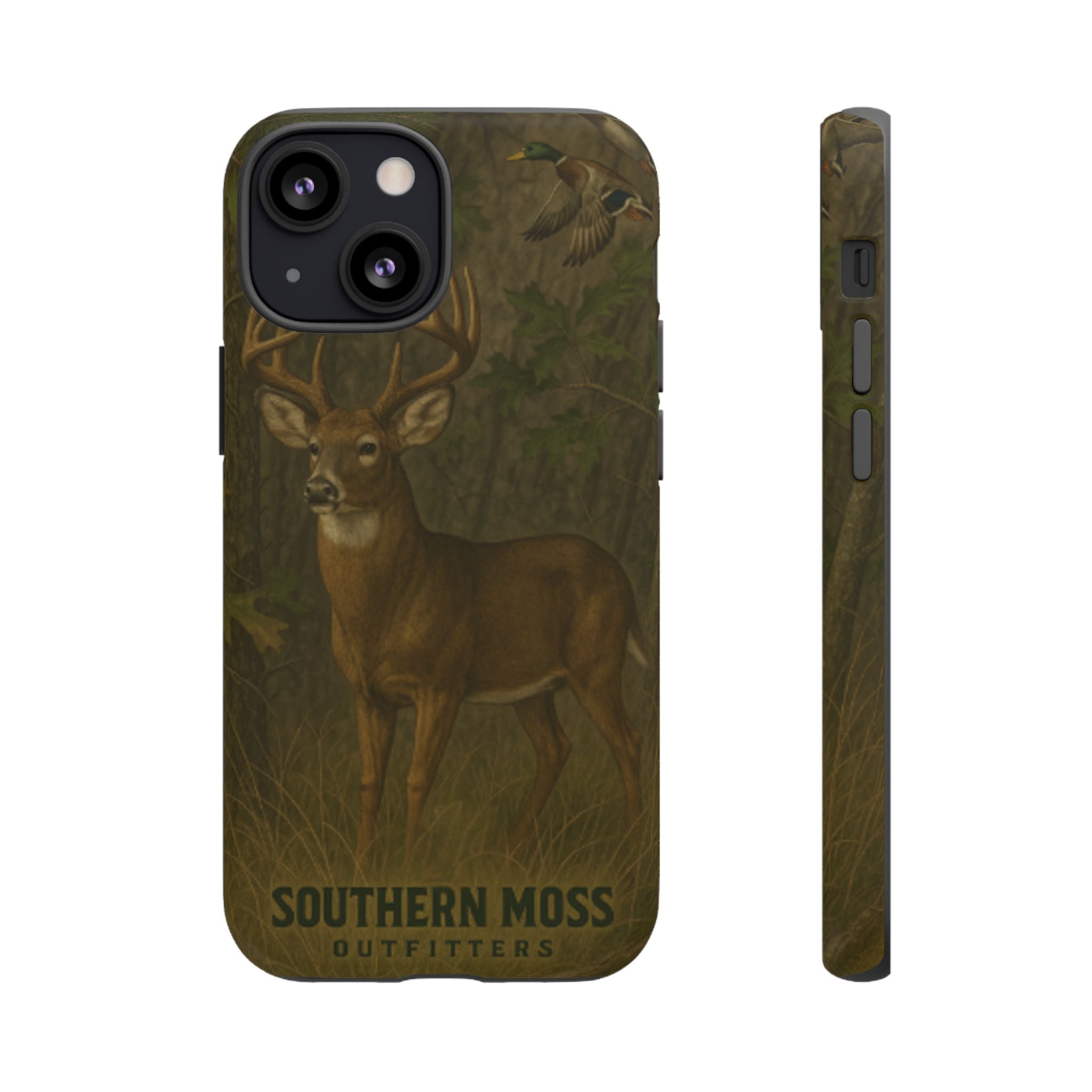 Hunting Phone Case – Deer & Ducks Design | Southern Moss Outfitters | Rugged Camo Outdoor iPhone Case
