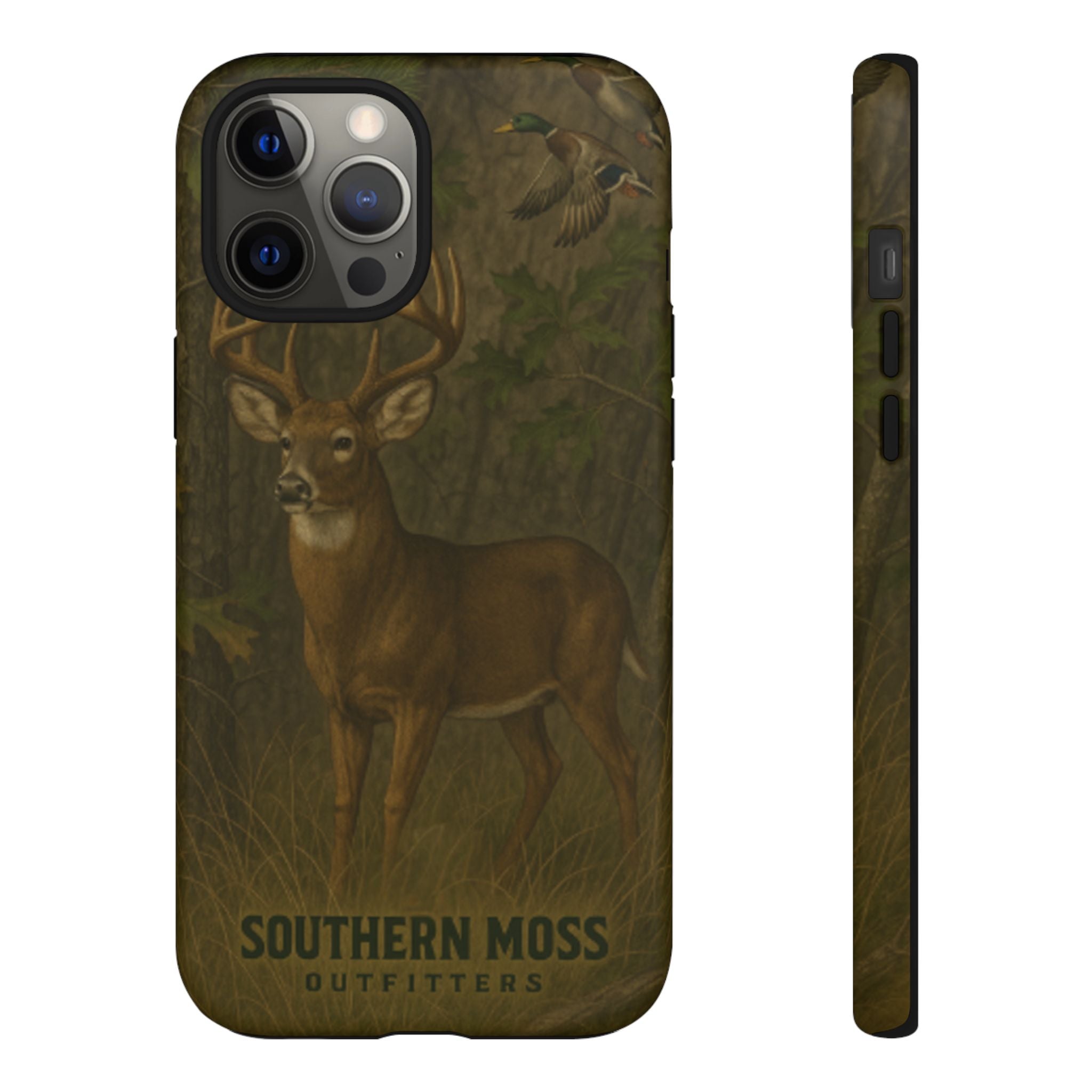 Hunting Phone Case – Deer & Ducks Design | Southern Moss Outfitters | Rugged Camo Outdoor iPhone Case