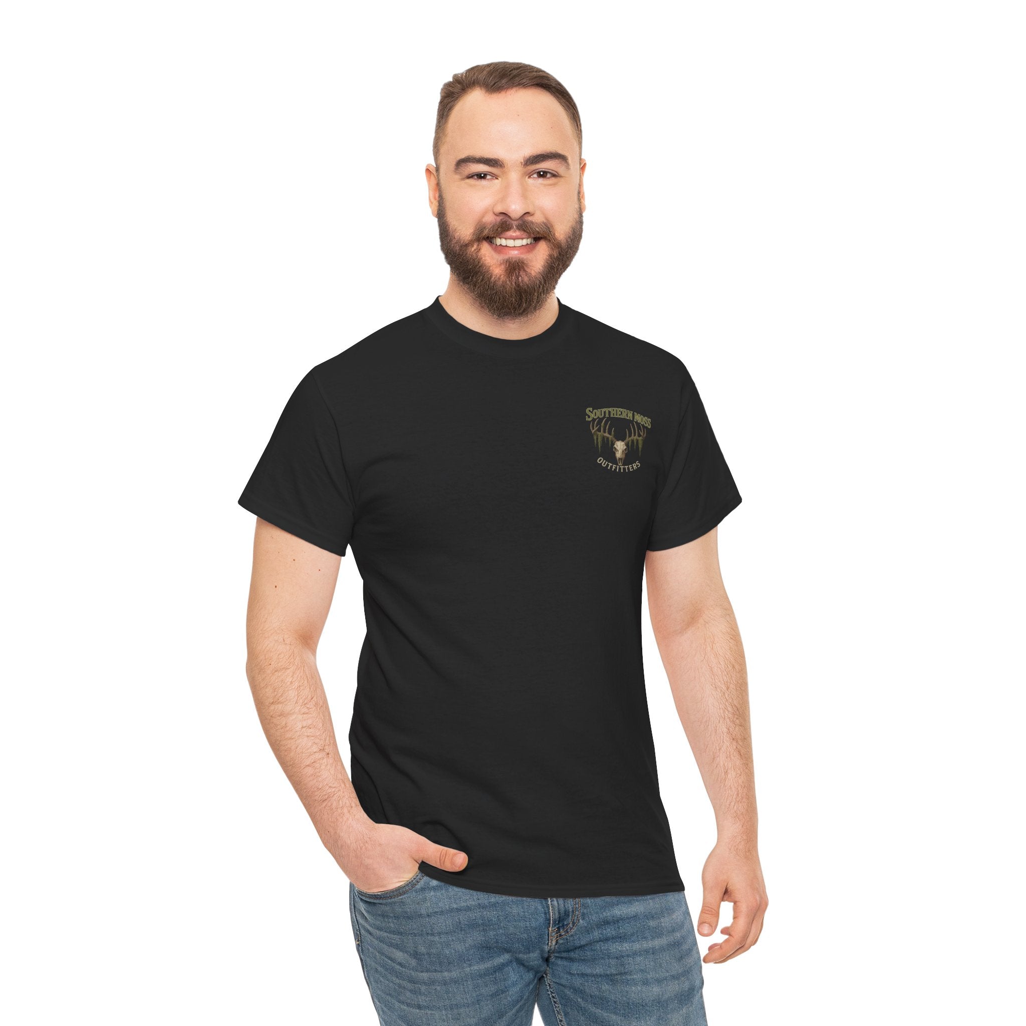 Southern Moss Outfitters Vintage Deer Skull Logo T-Shirt – Rugged Outdoor Lifestyle Tee, Casual Wear, Hunting Shirt, Outdoor Adventure, Gift for Nature Lovers