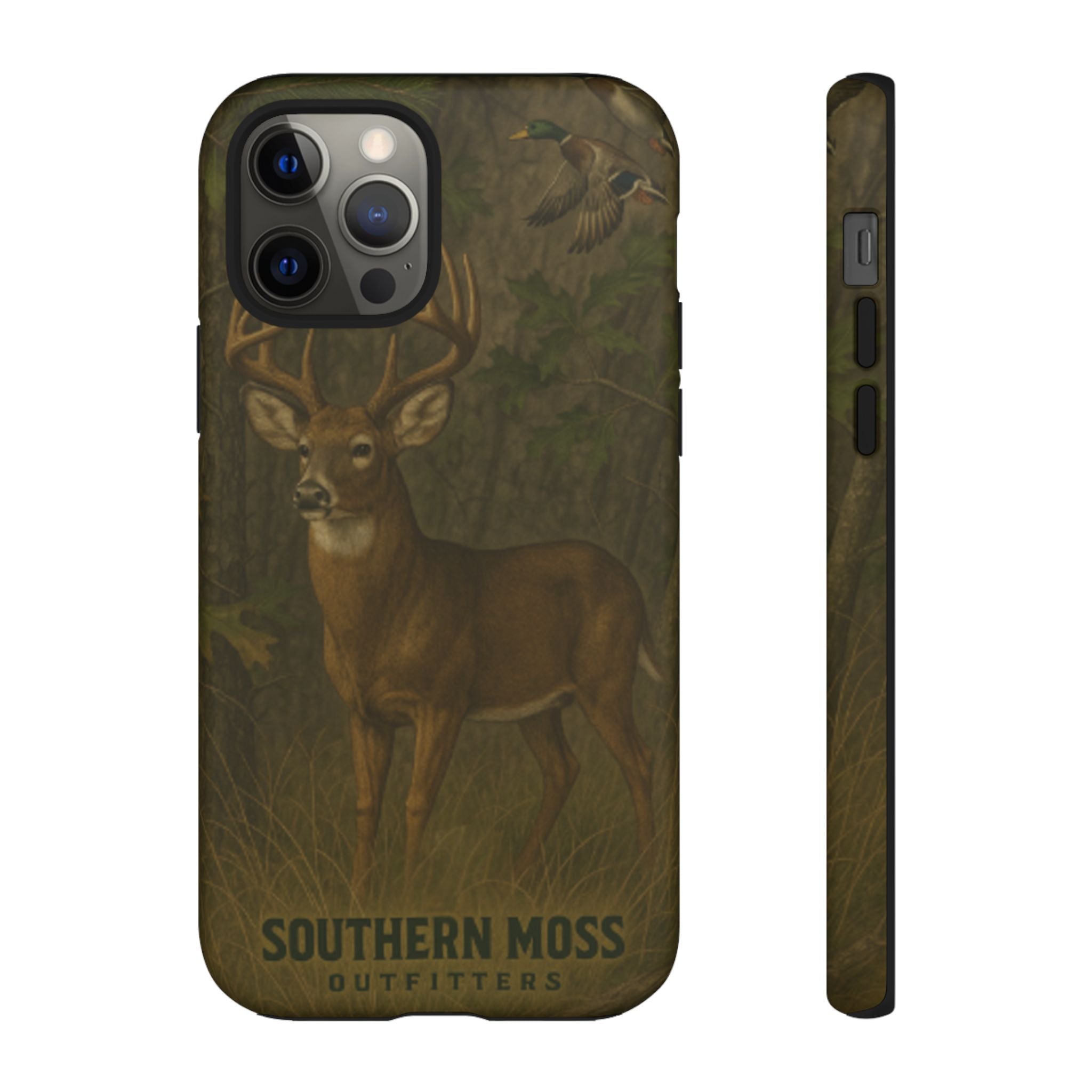 Hunting Phone Case – Deer & Ducks Design | Southern Moss Outfitters | Rugged Camo Outdoor iPhone Case