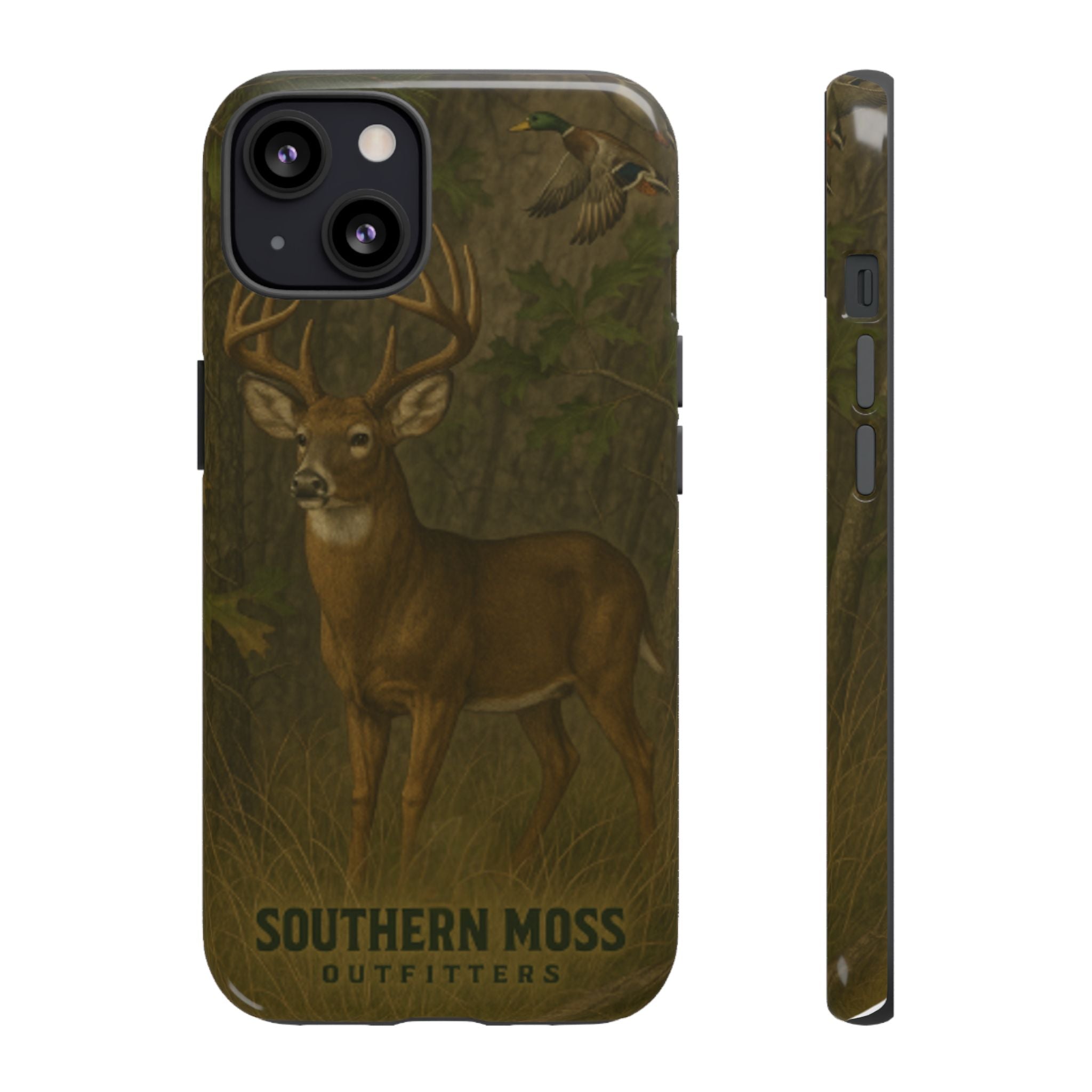 Hunting Phone Case – Deer & Ducks Design | Southern Moss Outfitters | Rugged Camo Outdoor iPhone Case