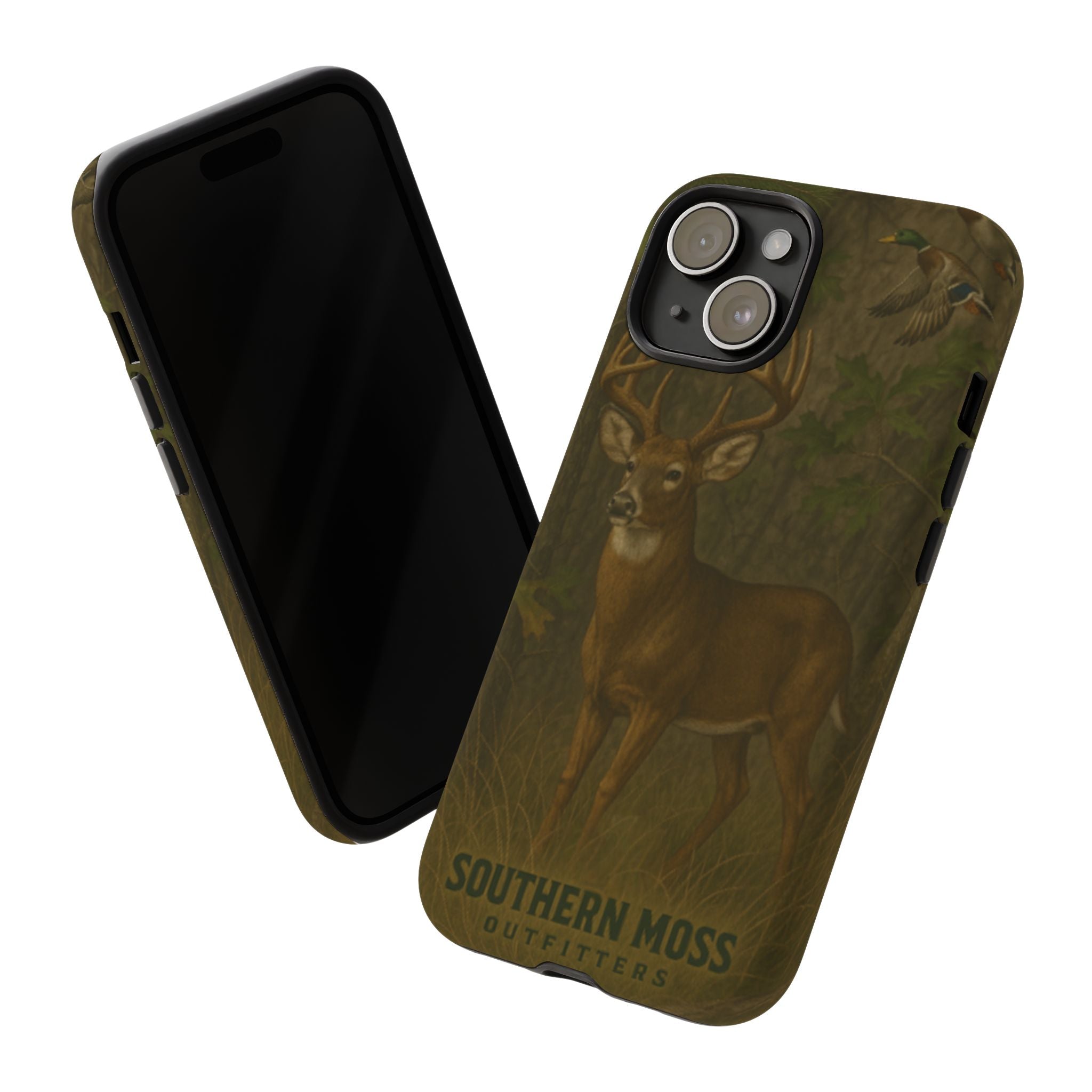 Hunting Phone Case – Deer & Ducks Design | Southern Moss Outfitters | Rugged Camo Outdoor iPhone Case