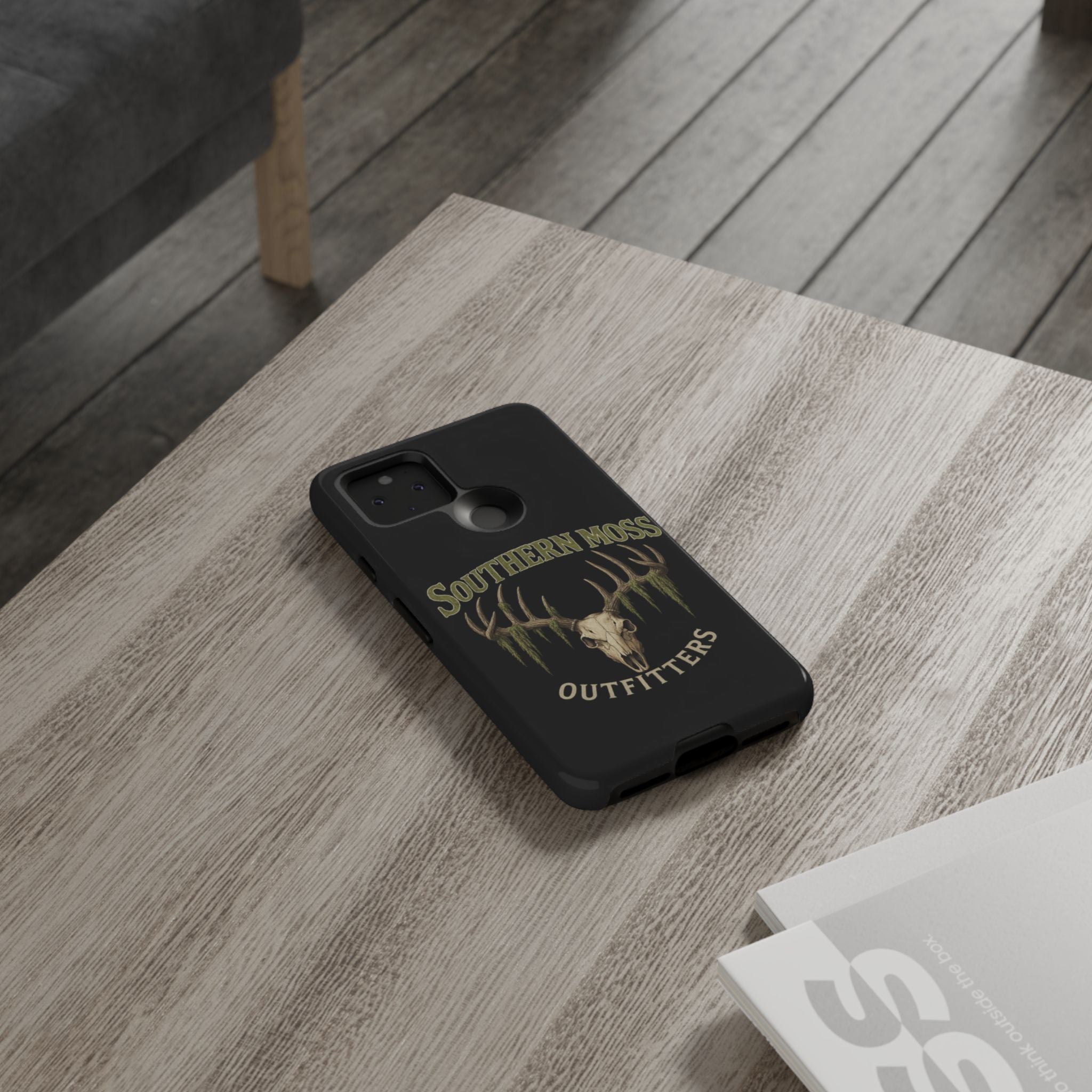 Southern Moss Outfitters Skull Phone Case – Rugged Deer Antler Design, Outdoor Gear, Hunting Accessories, Rustic Style, Gift for Adventurers
