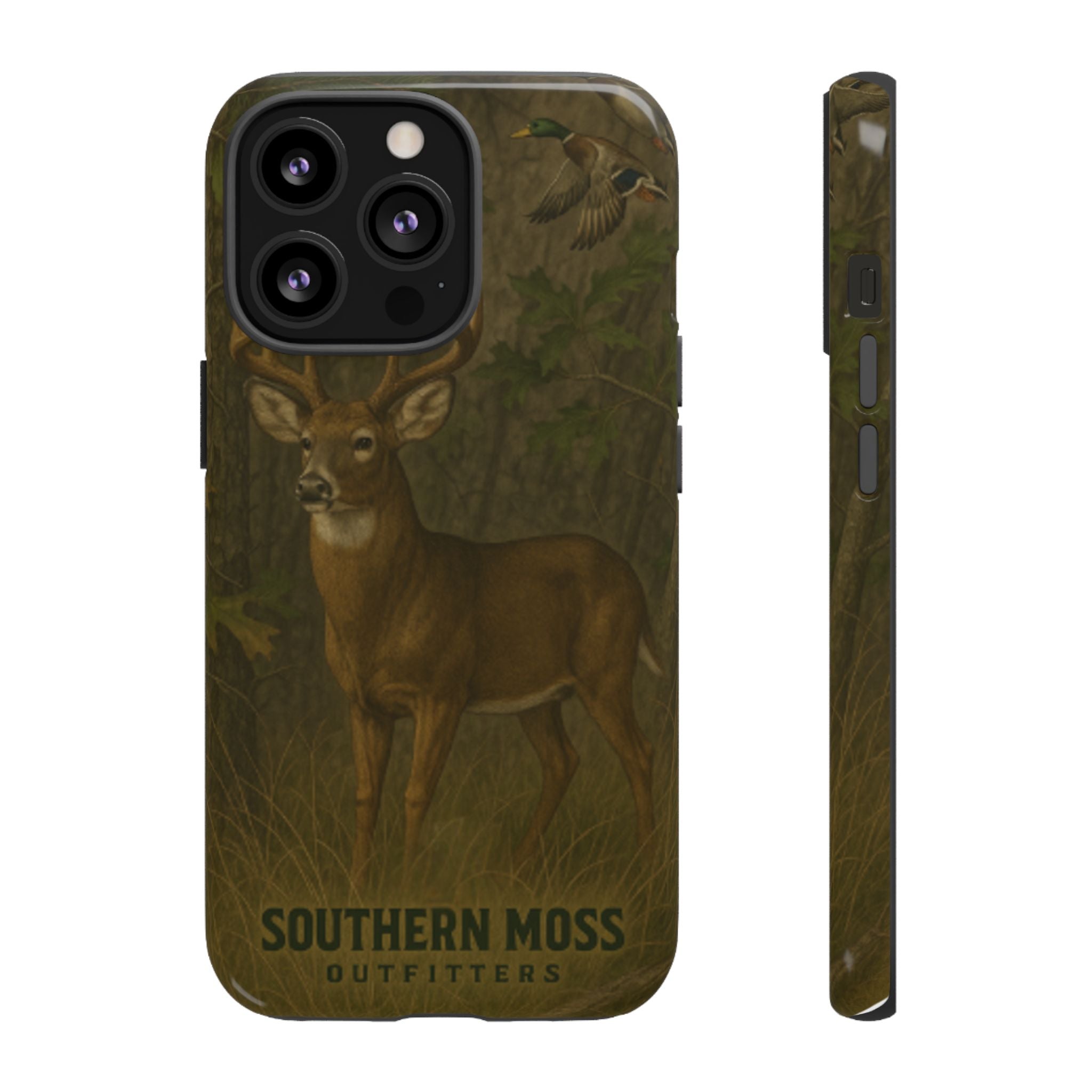 Hunting Phone Case – Deer & Ducks Design | Southern Moss Outfitters | Rugged Camo Outdoor iPhone Case