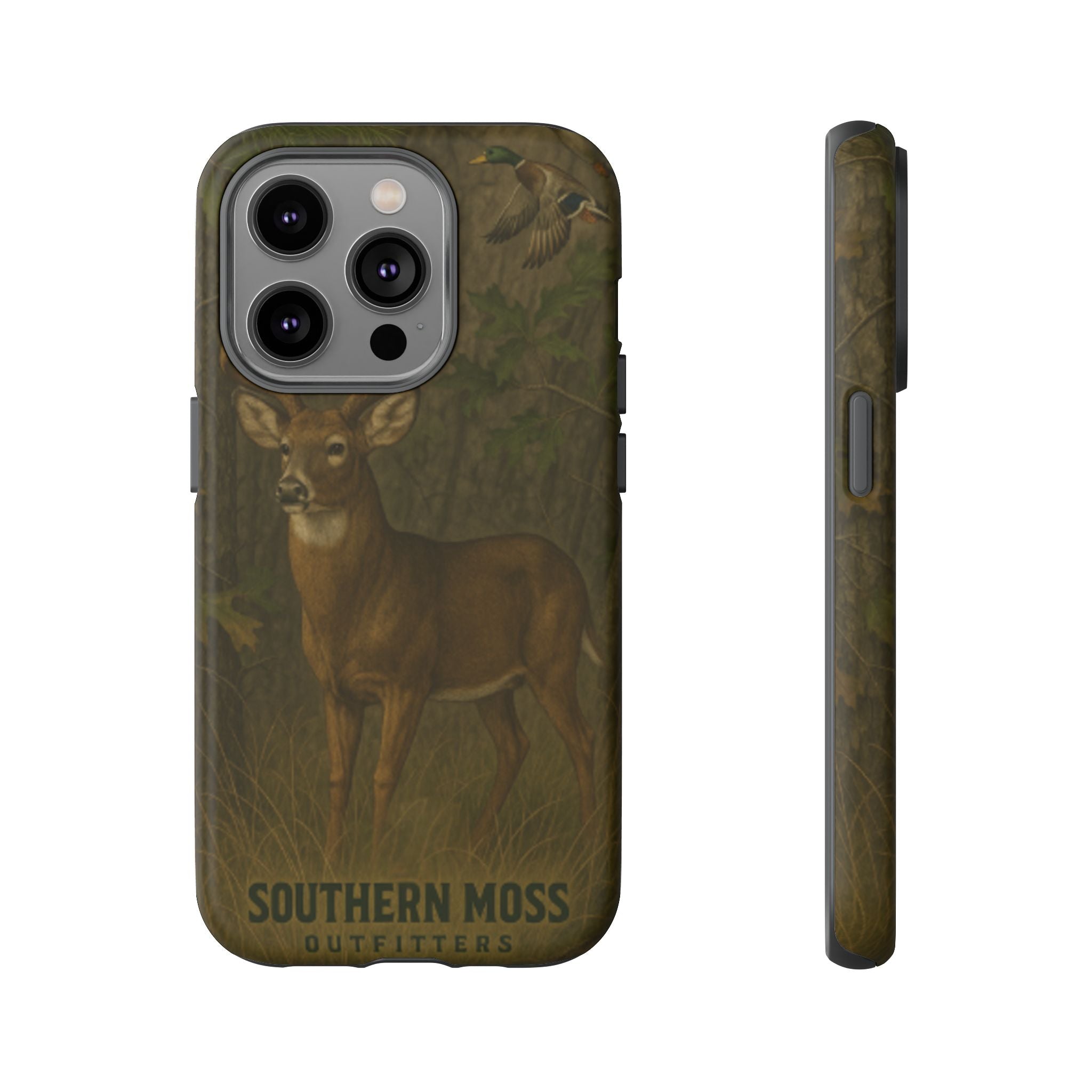 Hunting Phone Case – Deer & Ducks Design | Southern Moss Outfitters | Rugged Camo Outdoor iPhone Case