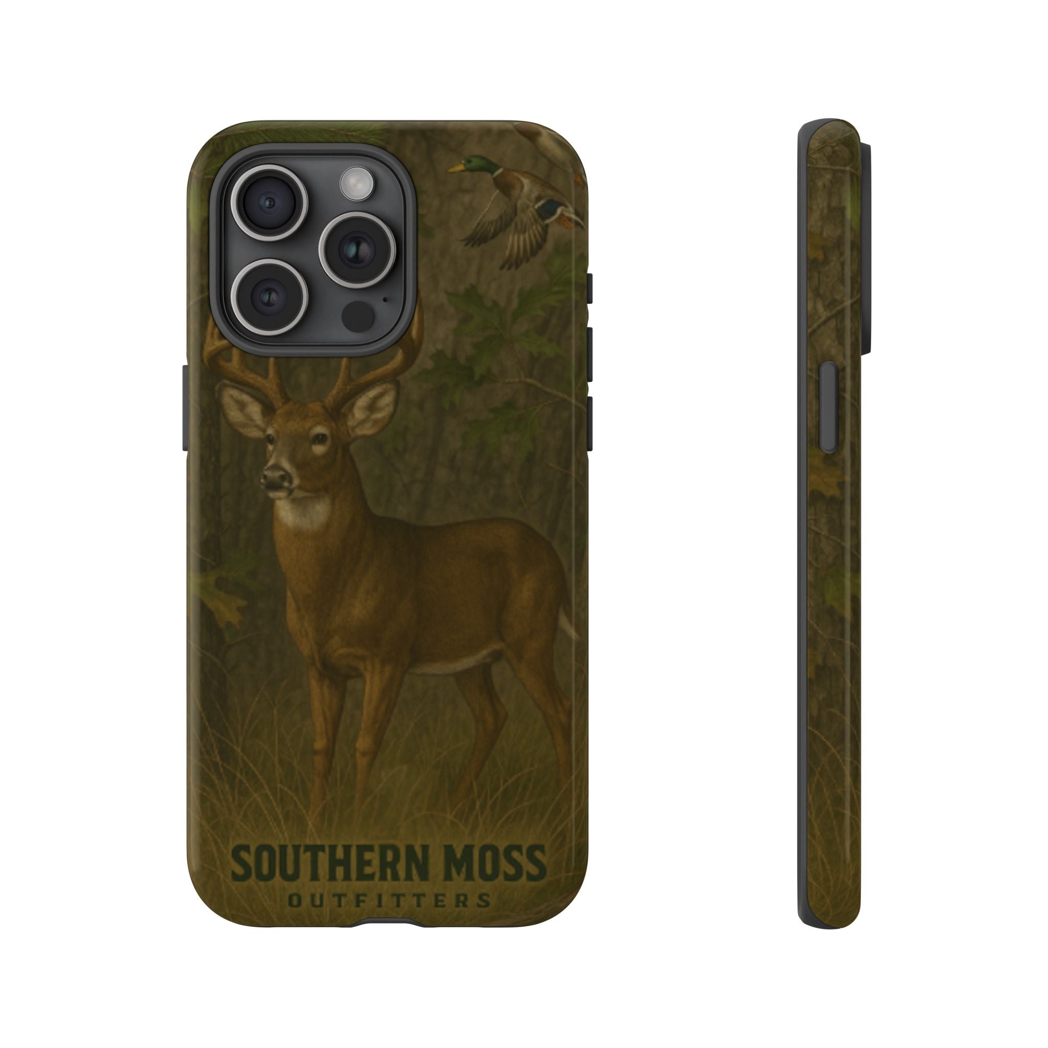 Hunting Phone Case – Deer & Ducks Design | Southern Moss Outfitters | Rugged Camo Outdoor iPhone Case
