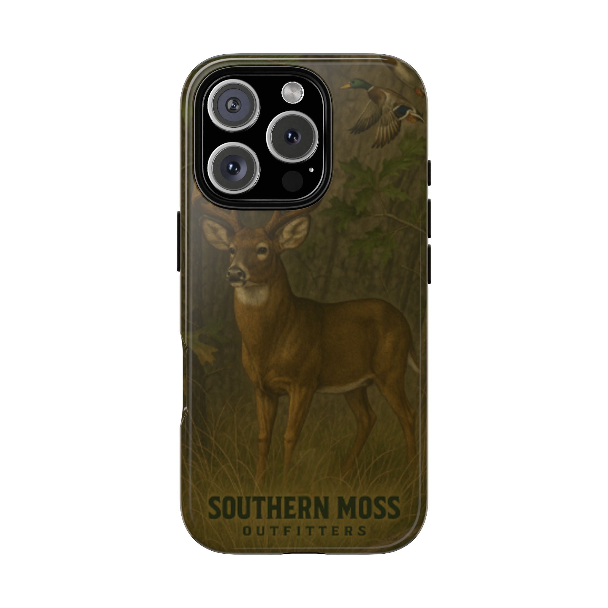 Hunting Phone Case – Deer & Ducks Design | Southern Moss Outfitters | Rugged Camo Outdoor iPhone Case