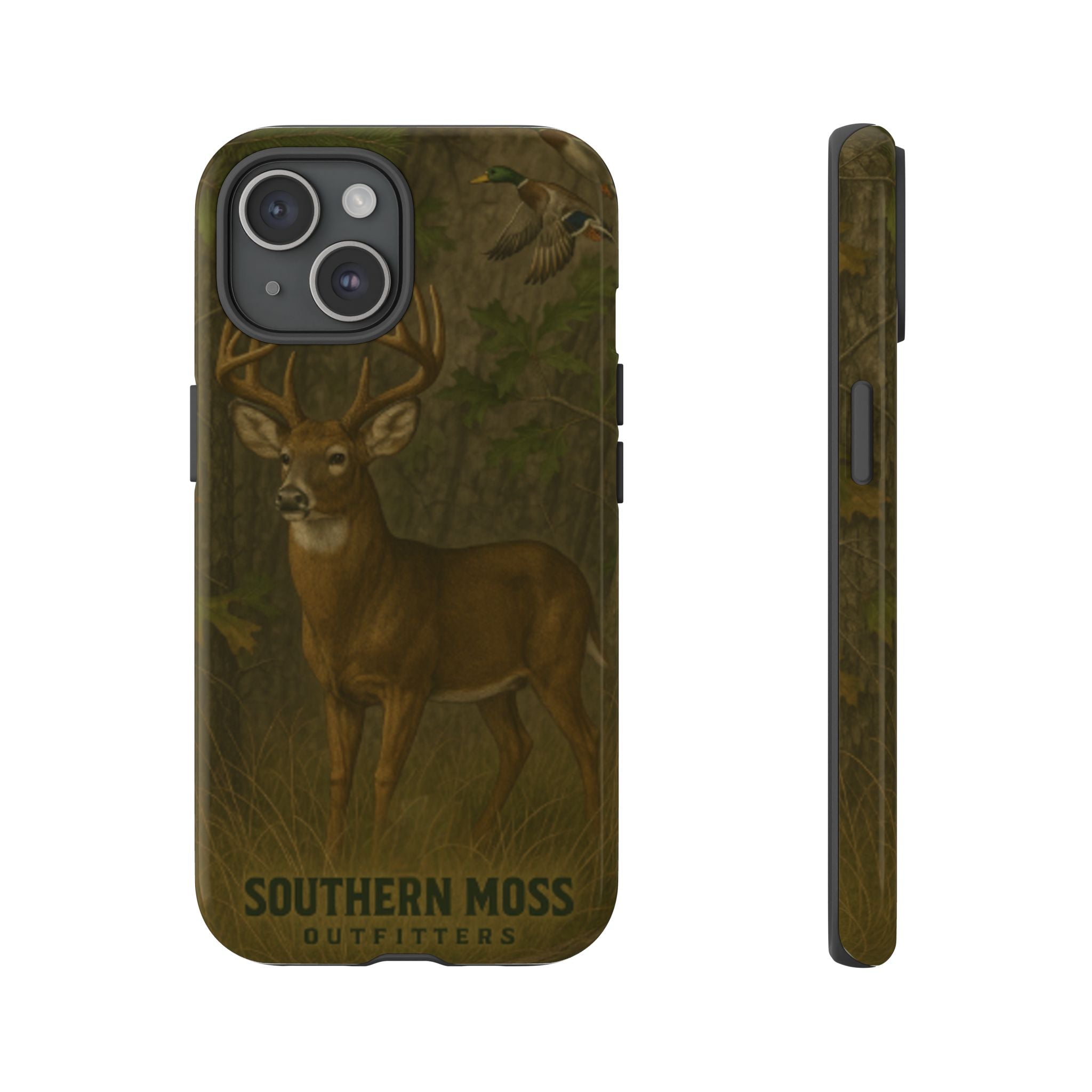 Hunting Phone Case – Deer & Ducks Design | Southern Moss Outfitters | Rugged Camo Outdoor iPhone Case