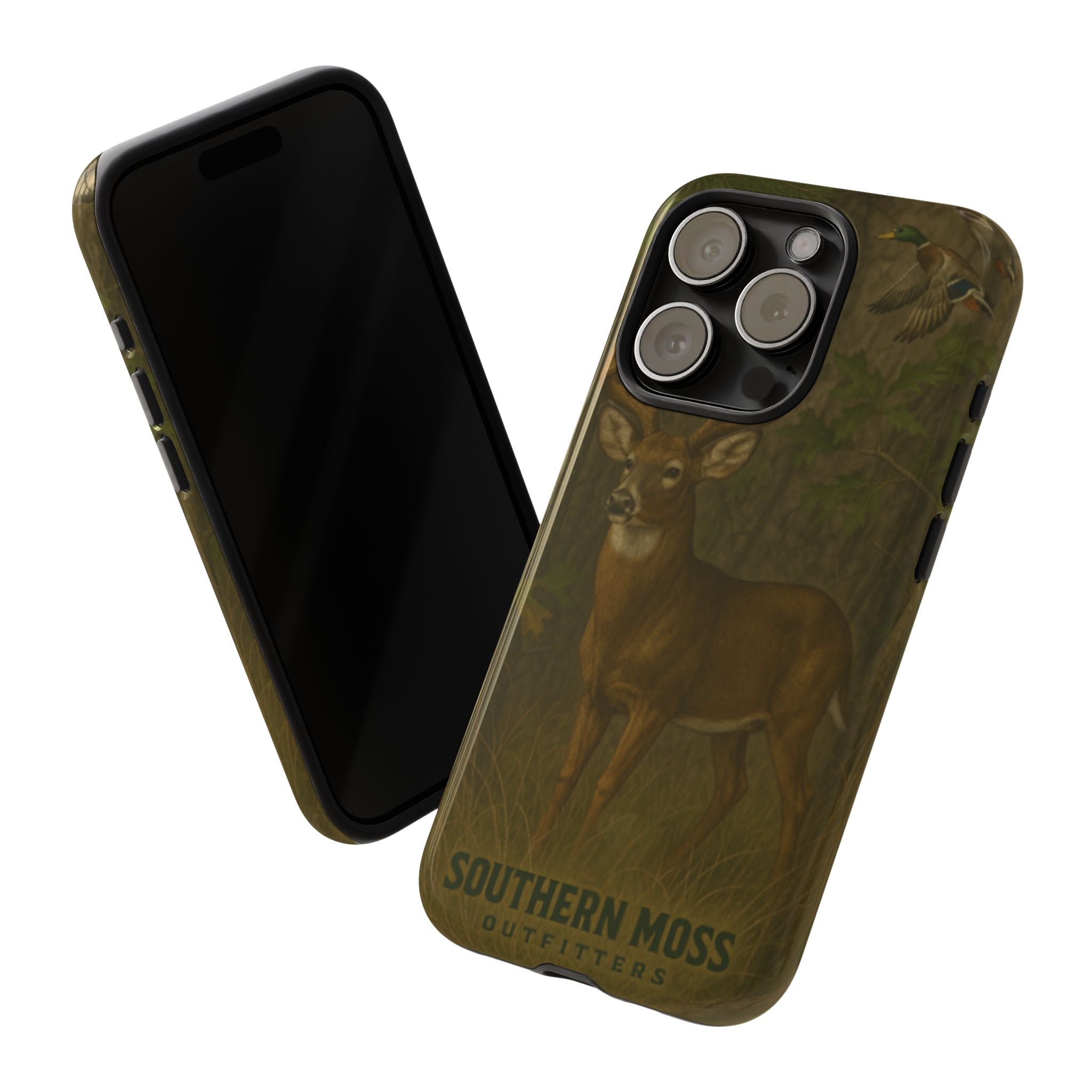 Hunting Phone Case – Deer & Ducks Design | Southern Moss Outfitters | Rugged Camo Outdoor iPhone Case