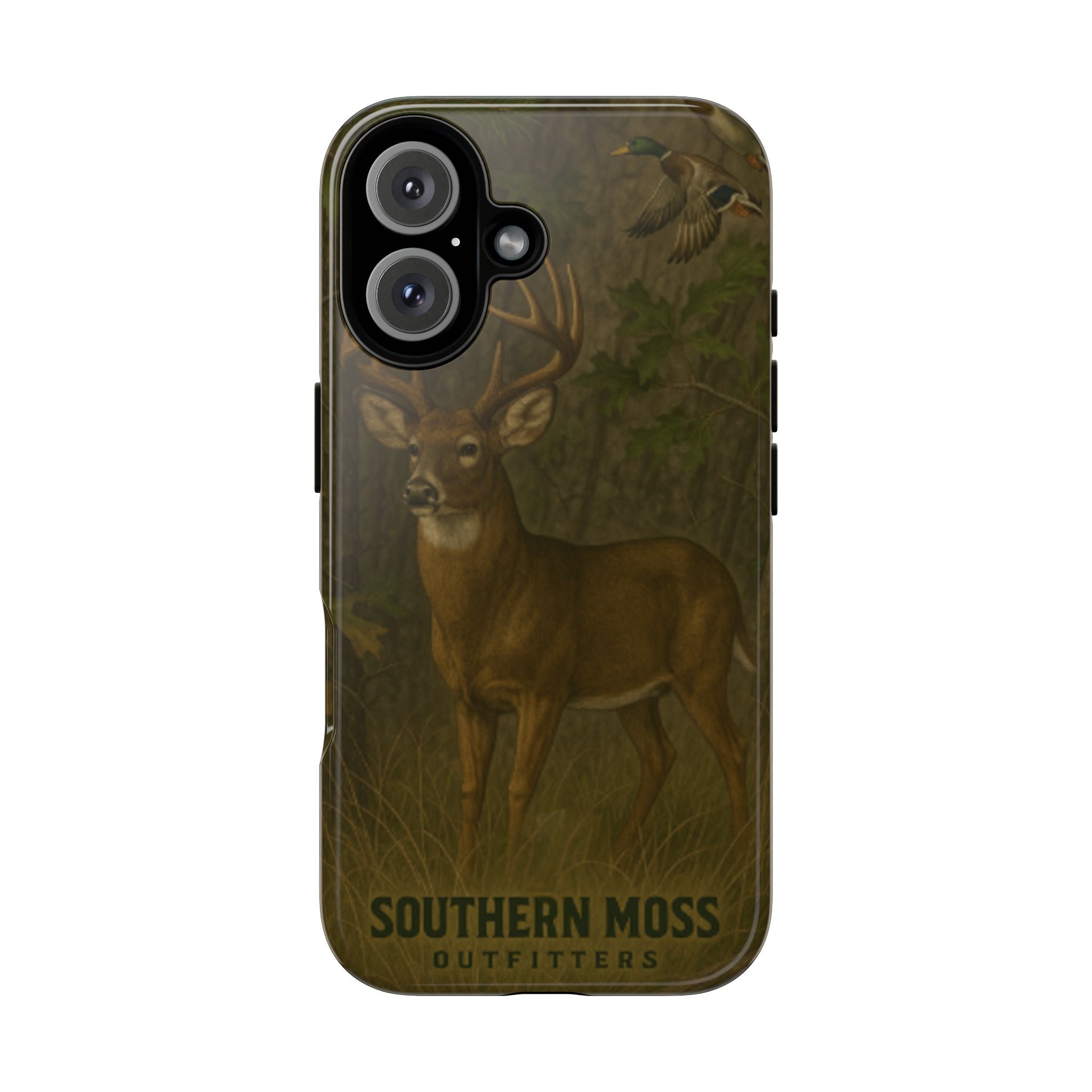 Hunting Phone Case – Deer & Ducks Design | Southern Moss Outfitters | Rugged Camo Outdoor iPhone Case