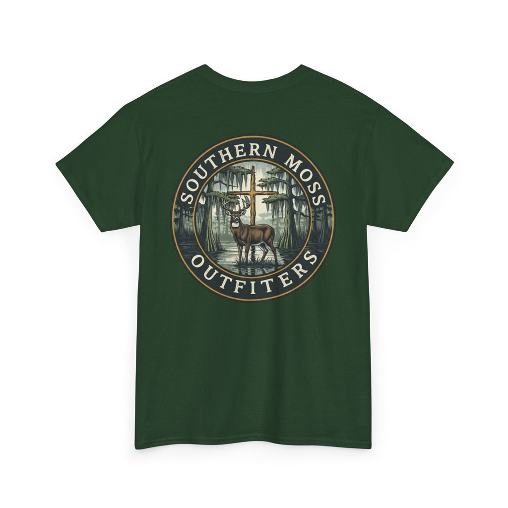 Southern Moss Outfitters Faith & Outdoors Tee Deer, Cross, Church Design, Casual Wear, Outdoor Apparel, Gift for Nature Lovers, Wildlife Tee