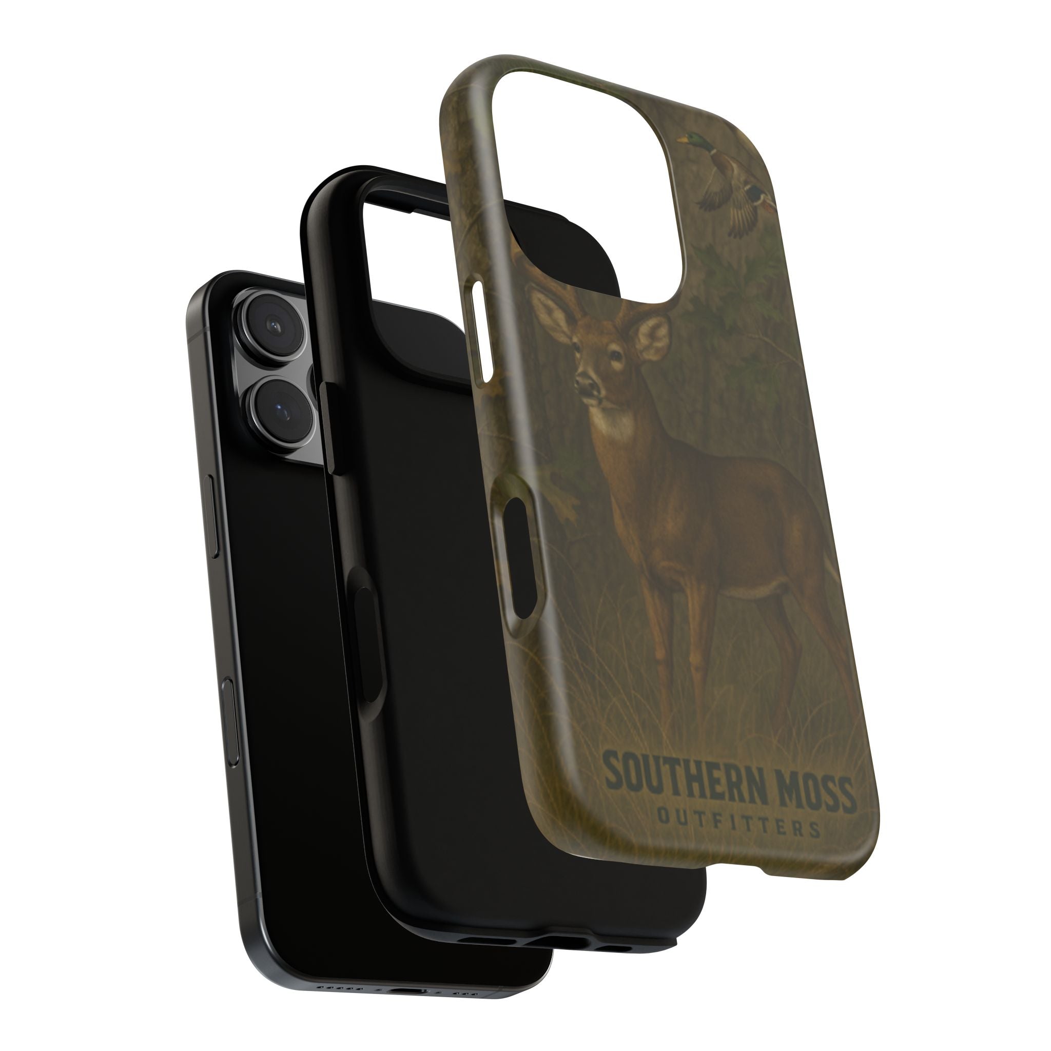Hunting Phone Case – Deer & Ducks Design | Southern Moss Outfitters | Rugged Camo Outdoor iPhone Case