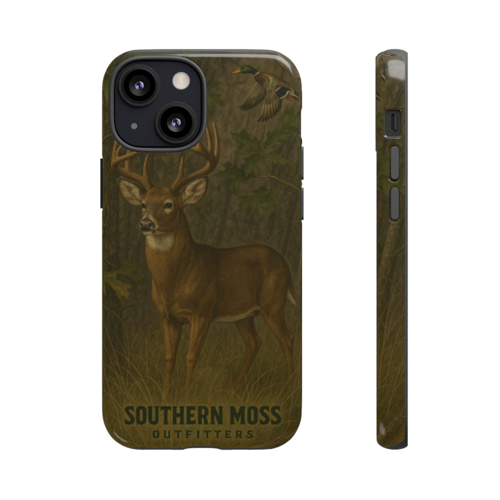 Hunting Phone Case – Deer & Ducks Design | Southern Moss Outfitters | Rugged Camo Outdoor iPhone Case