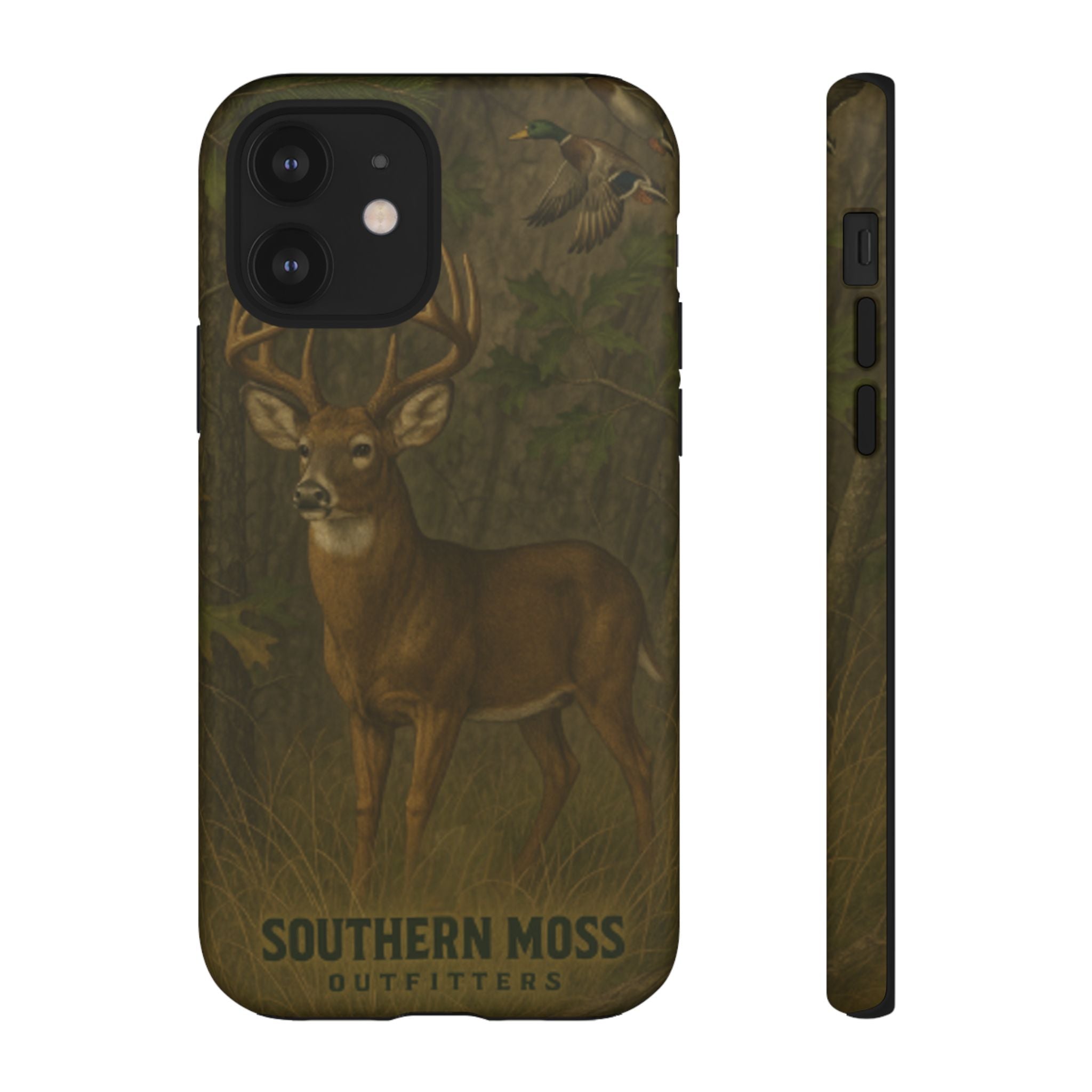 Hunting Phone Case – Deer & Ducks Design | Southern Moss Outfitters | Rugged Camo Outdoor iPhone Case