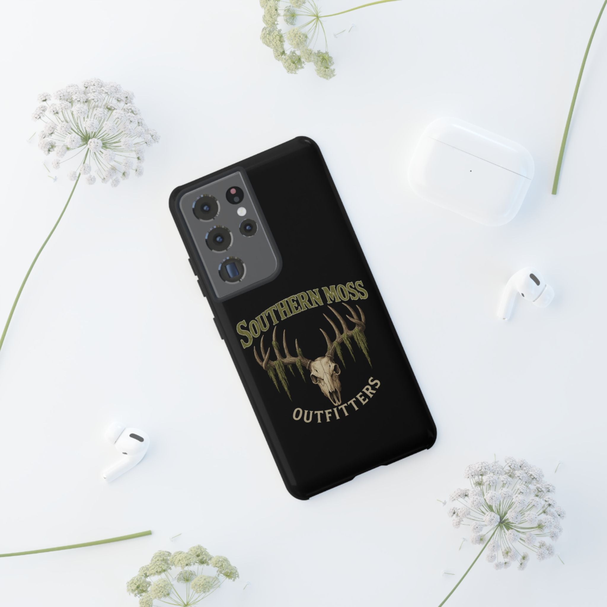 Southern Moss Outfitters Skull Phone Case – Rugged Deer Antler Design, Outdoor Gear, Hunting Accessories, Rustic Style, Gift for Adventurers