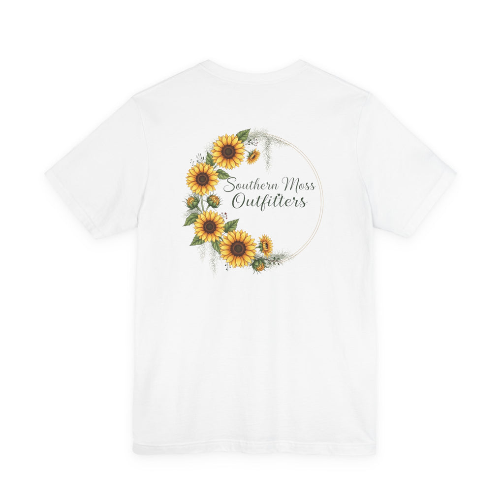 Southern Moss Outfitters Sunflower Graphic Tee Faith, Family & Outdoors Casual Everyday Wear, Gift Idea for Friends,Versatile Style