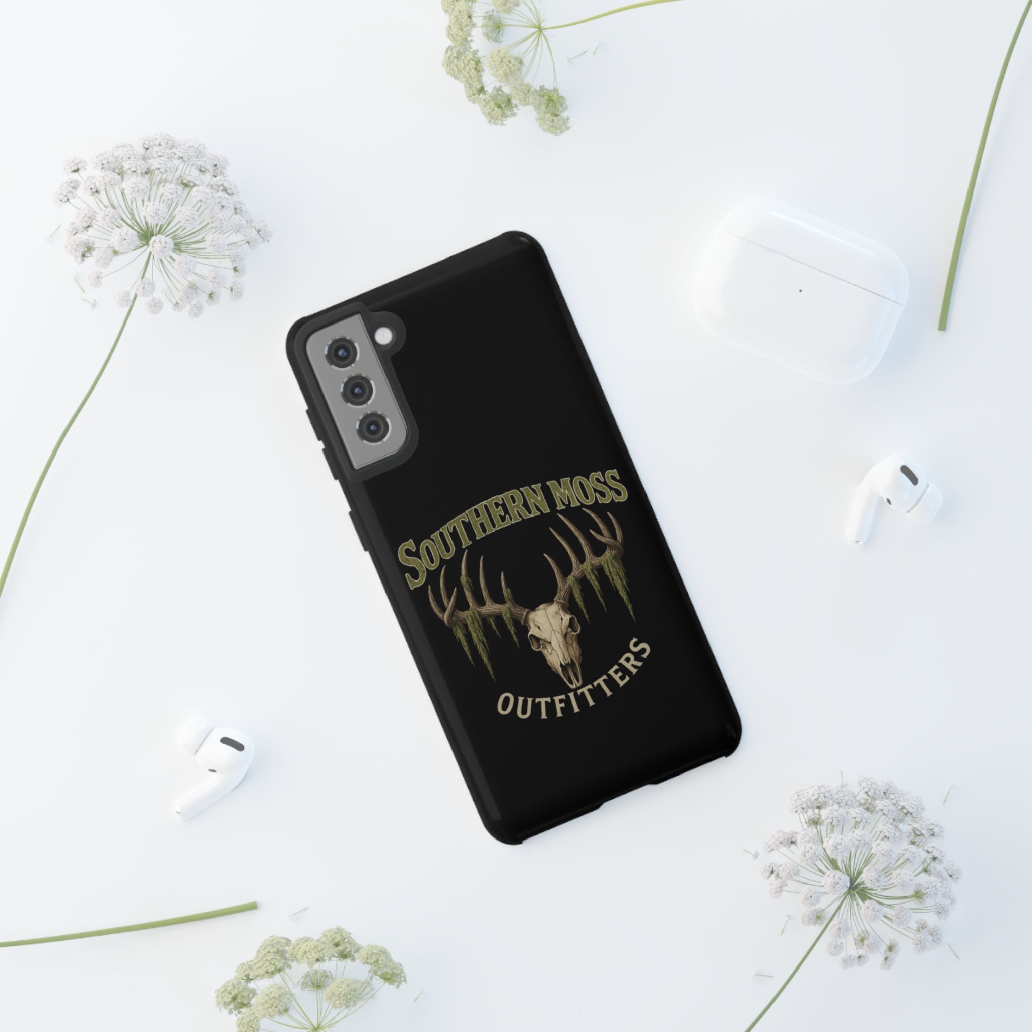 Southern Moss Outfitters Skull Phone Case – Rugged Deer Antler Design, Outdoor Gear, Hunting Accessories, Rustic Style, Gift for Adventurers