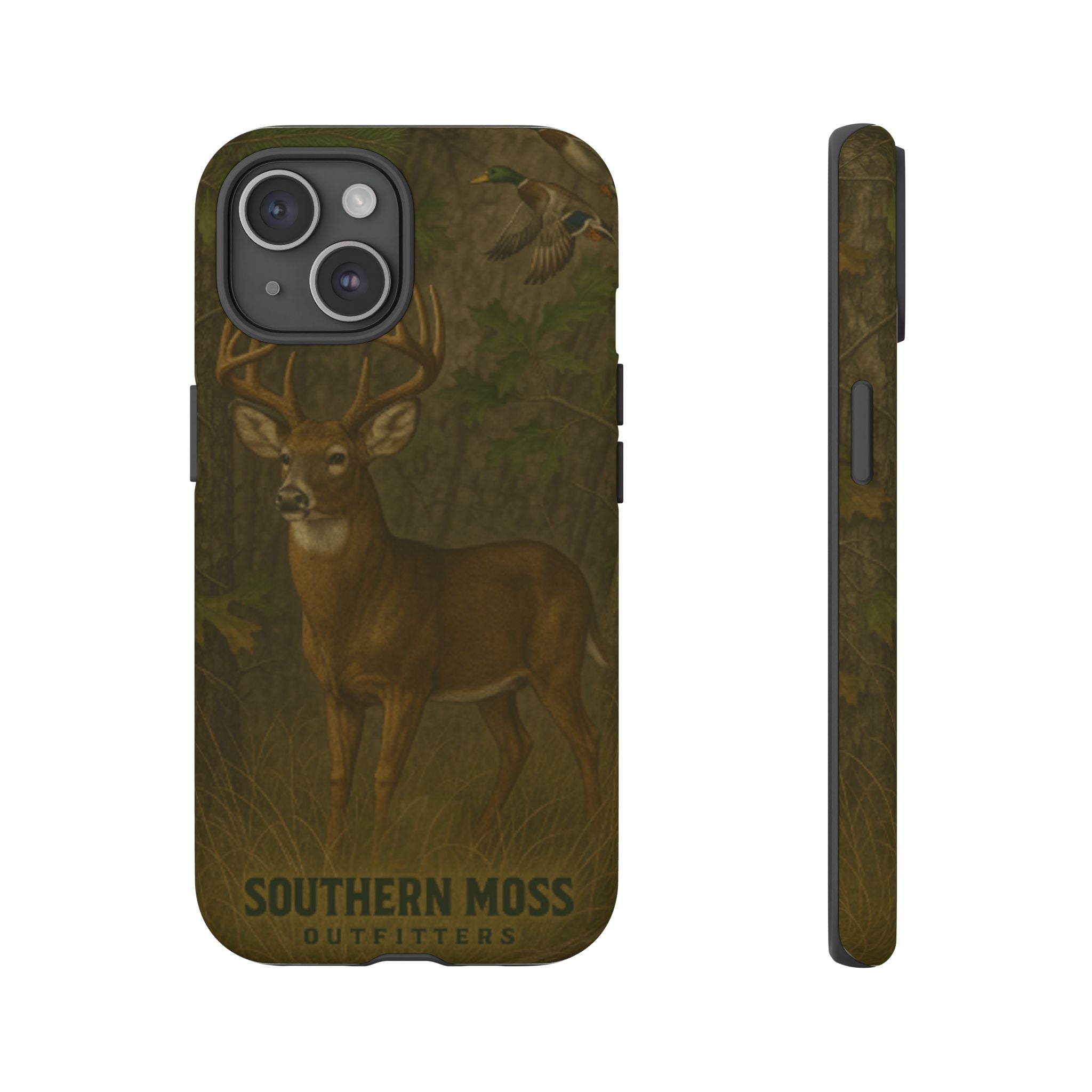 Hunting Phone Case – Deer & Ducks Design | Southern Moss Outfitters | Rugged Camo Outdoor iPhone Case