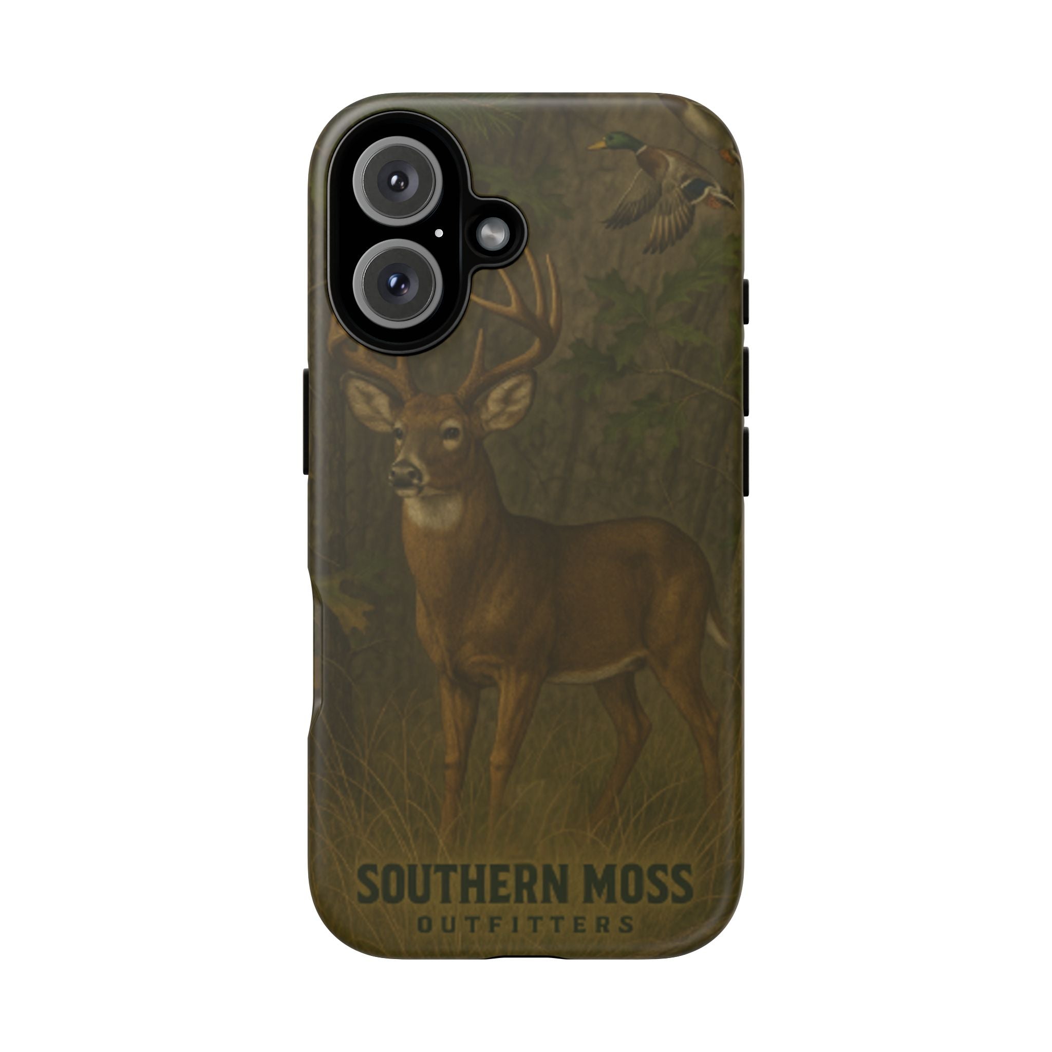 Hunting Phone Case – Deer & Ducks Design | Southern Moss Outfitters | Rugged Camo Outdoor iPhone Case