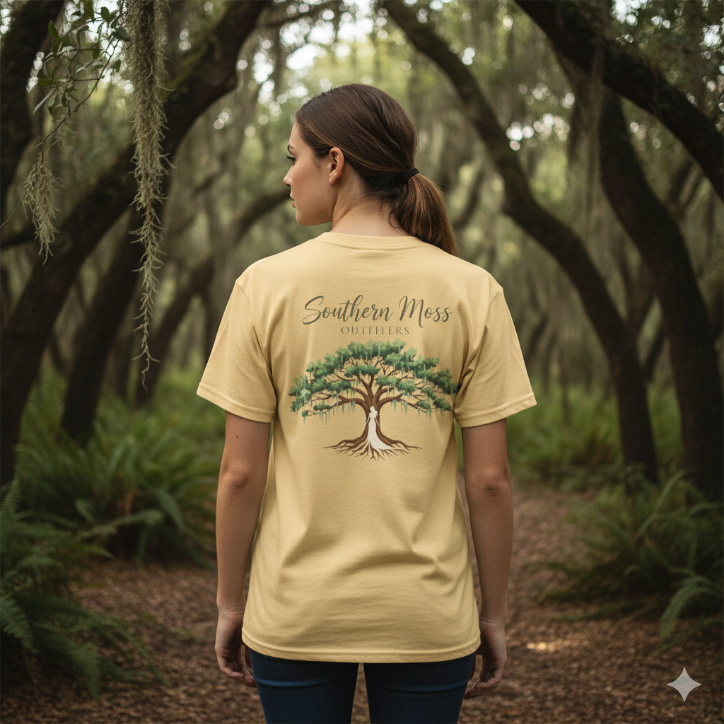 Southern Moss Outfitters Ladies Tee – Southern Oak & Roots Design, Nature Lover T-Shirt