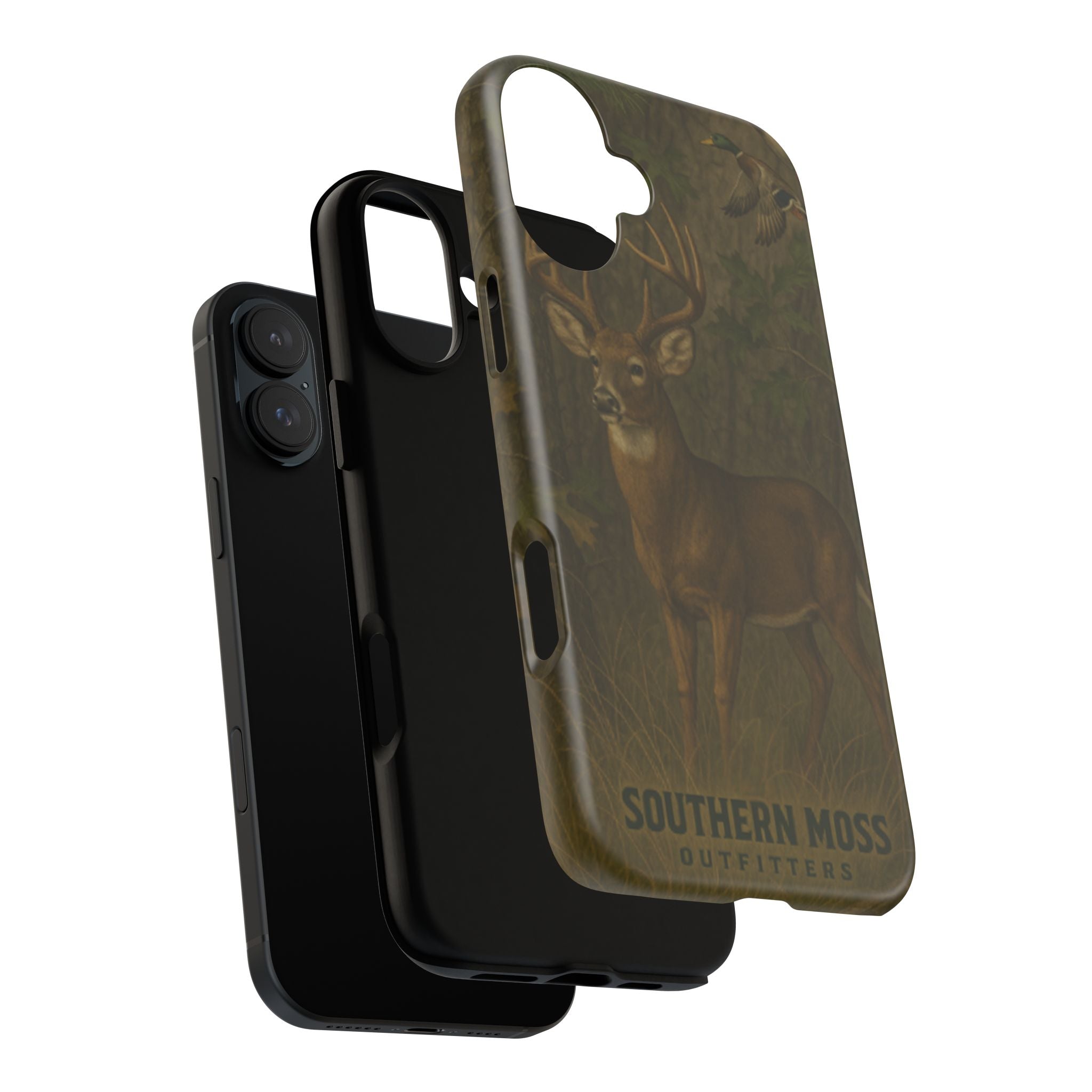 Hunting Phone Case – Deer & Ducks Design | Southern Moss Outfitters | Rugged Camo Outdoor iPhone Case