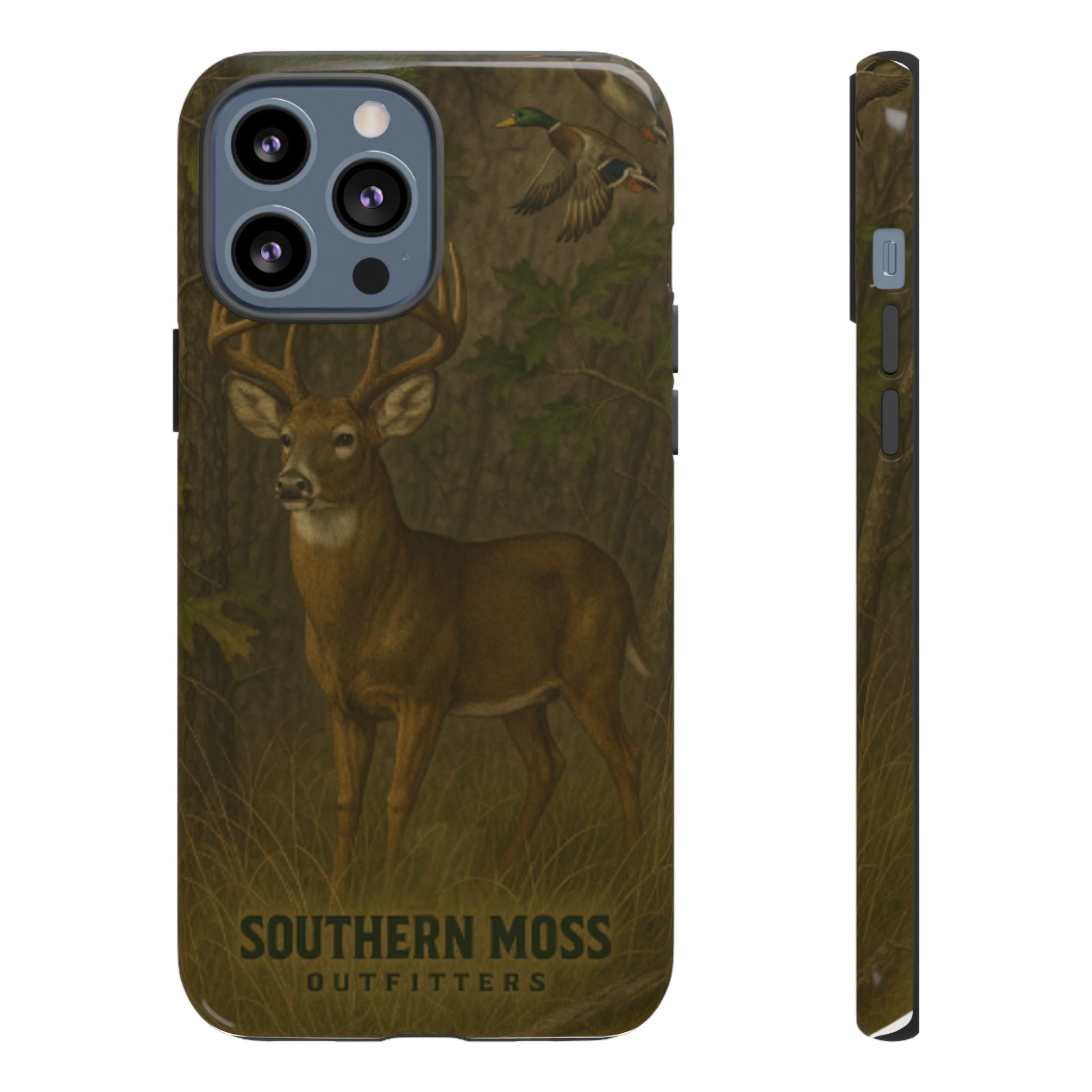 Hunting Phone Case – Deer & Ducks Design | Southern Moss Outfitters | Rugged Camo Outdoor iPhone Case