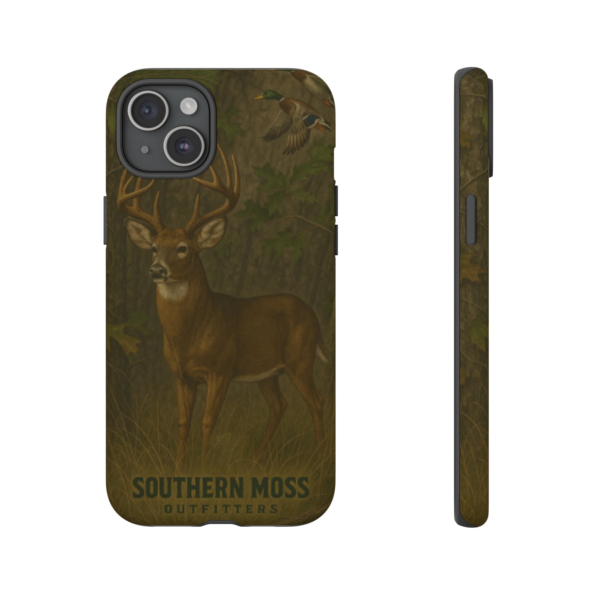 Hunting Phone Case – Deer & Ducks Design | Southern Moss Outfitters | Rugged Camo Outdoor iPhone Case