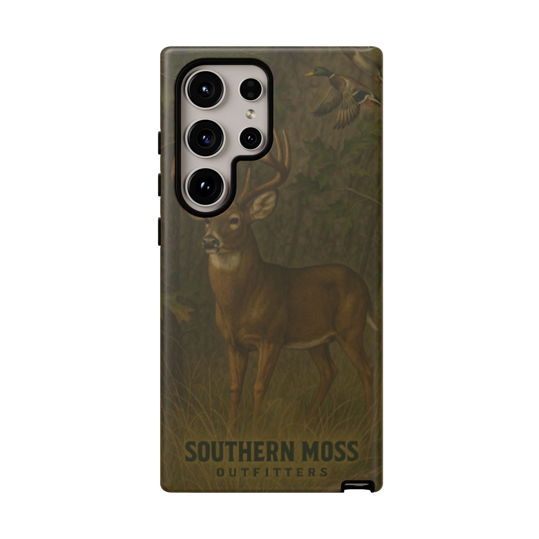Hunting Phone Case – Deer & Ducks Design | Southern Moss Outfitters | Rugged Camo Outdoor iPhone Case