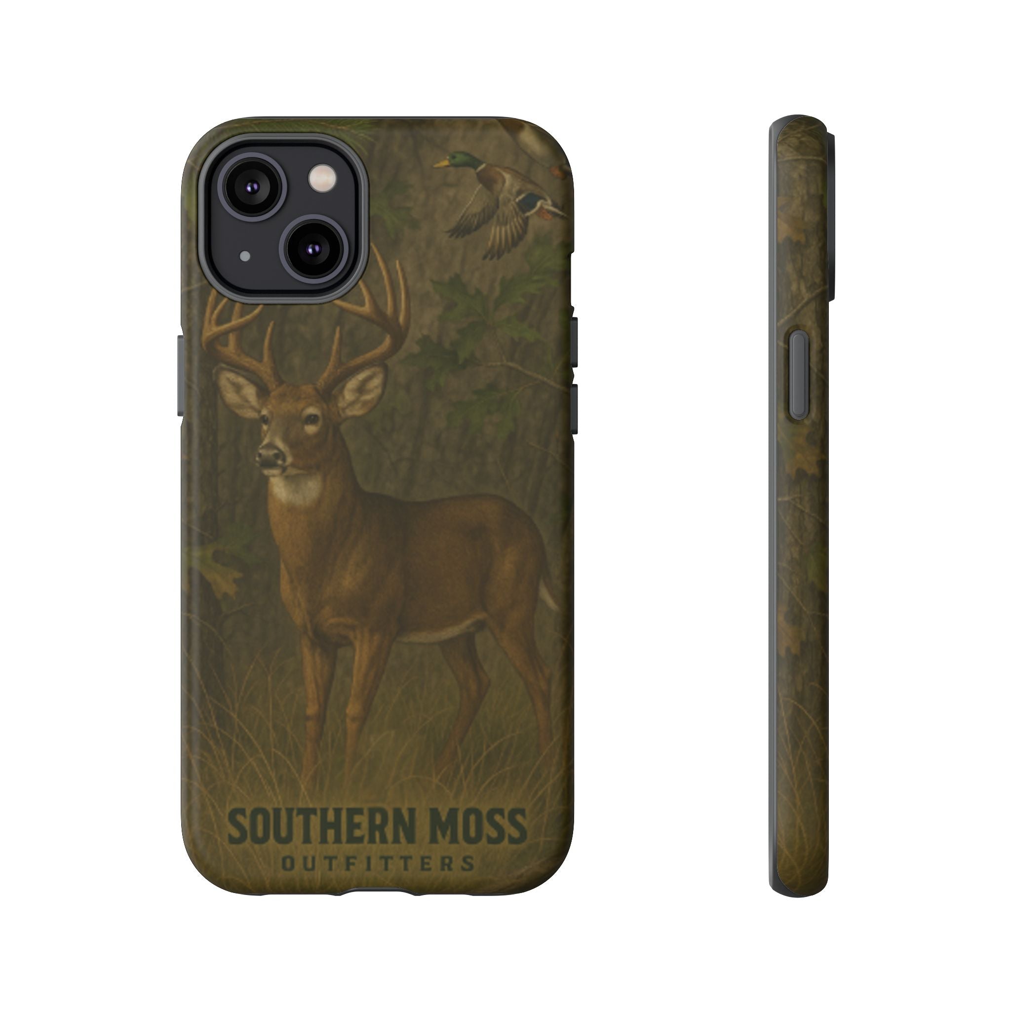 Hunting Phone Case – Deer & Ducks Design | Southern Moss Outfitters | Rugged Camo Outdoor iPhone Case