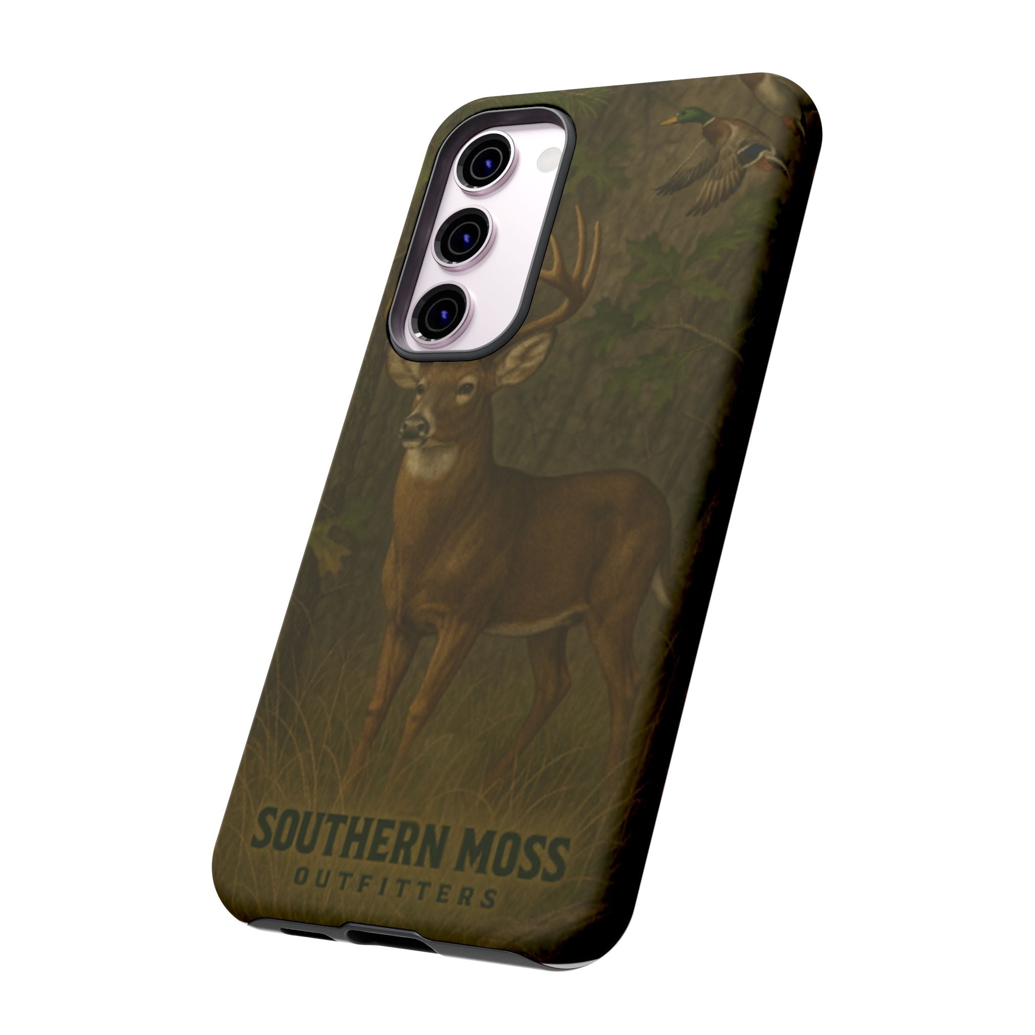 Hunting Phone Case – Deer & Ducks Design | Southern Moss Outfitters | Rugged Camo Outdoor iPhone Case