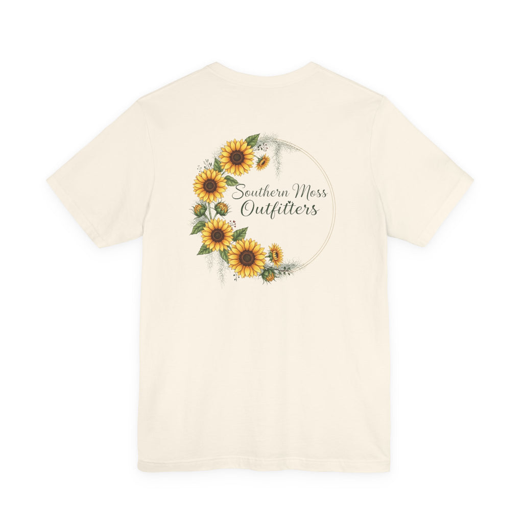 Southern Moss Outfitters Sunflower Graphic Tee Faith, Family & Outdoors Casual Everyday Wear, Gift Idea for Friends,Versatile Style