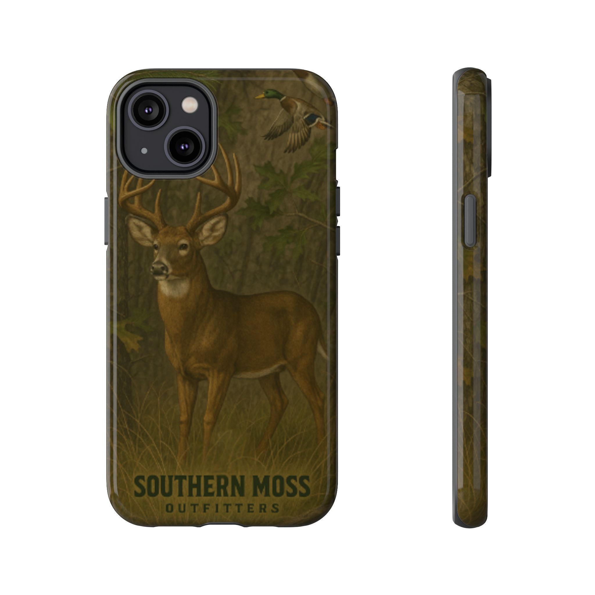 Hunting Phone Case – Deer & Ducks Design | Southern Moss Outfitters | Rugged Camo Outdoor iPhone Case