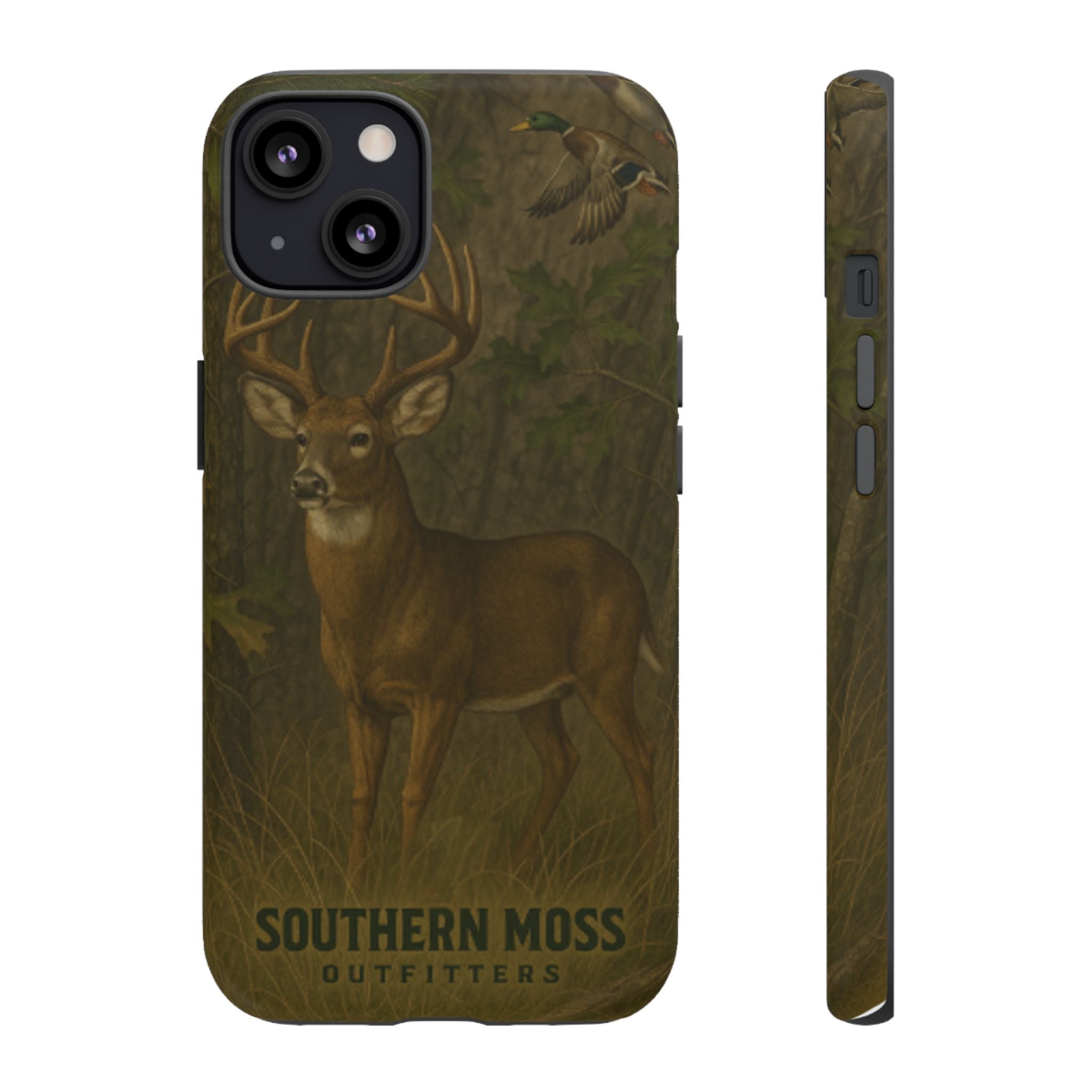 Hunting Phone Case – Deer & Ducks Design | Southern Moss Outfitters | Rugged Camo Outdoor iPhone Case