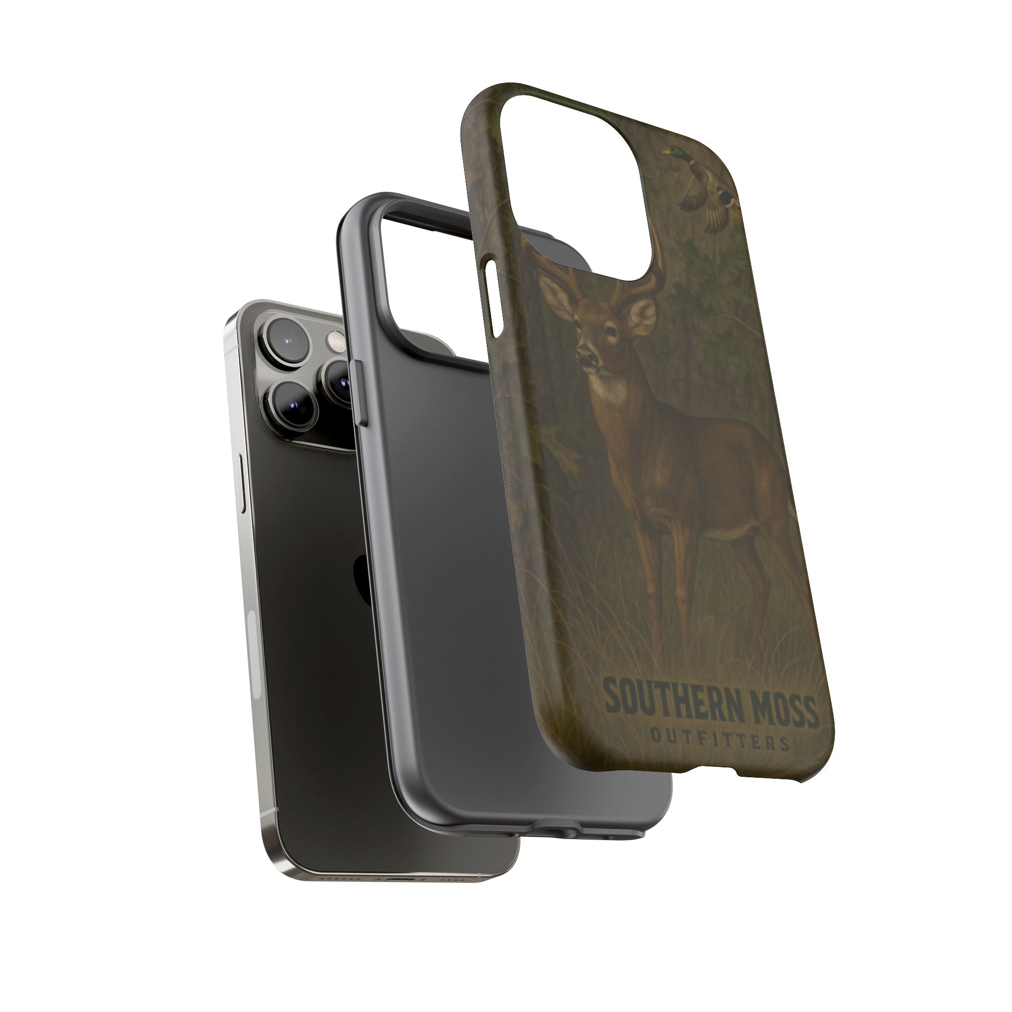 Hunting Phone Case – Deer & Ducks Design | Southern Moss Outfitters | Rugged Camo Outdoor iPhone Case