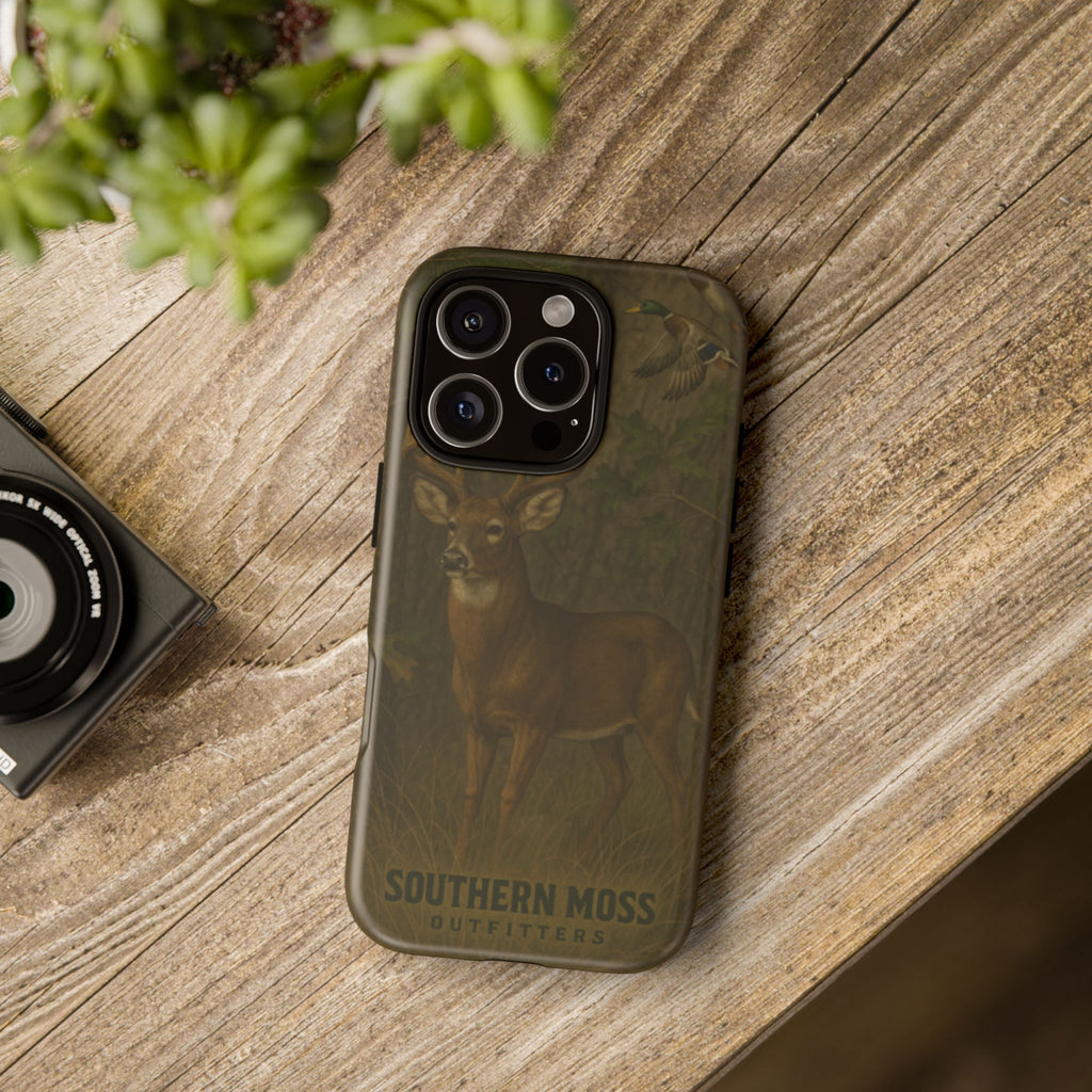 Hunting Phone Case – Deer & Ducks Design | Southern Moss Outfitters | Rugged Camo Outdoor iPhone Case