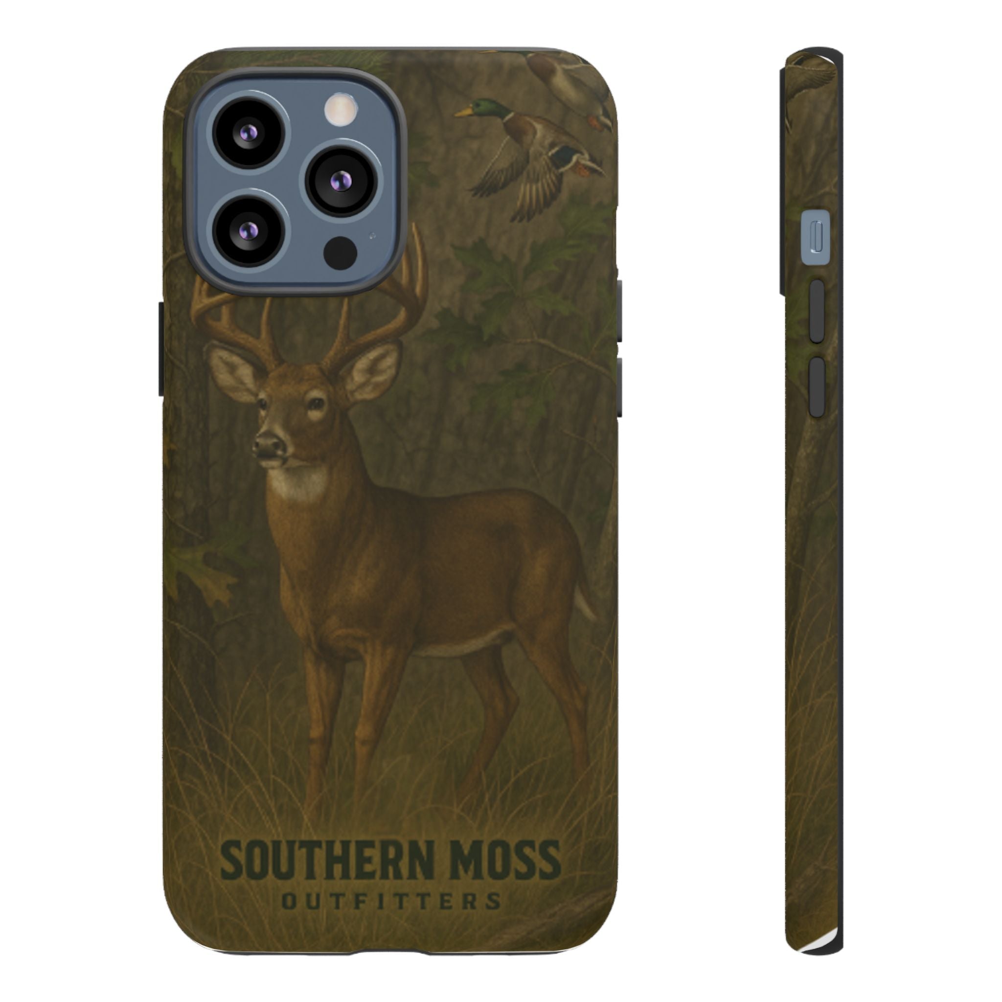 Hunting Phone Case – Deer & Ducks Design | Southern Moss Outfitters | Rugged Camo Outdoor iPhone Case