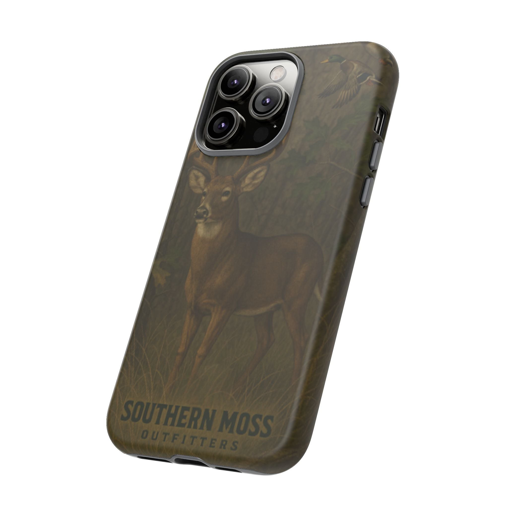 Hunting Phone Case – Deer & Ducks Design | Southern Moss Outfitters | Rugged Camo Outdoor iPhone Case