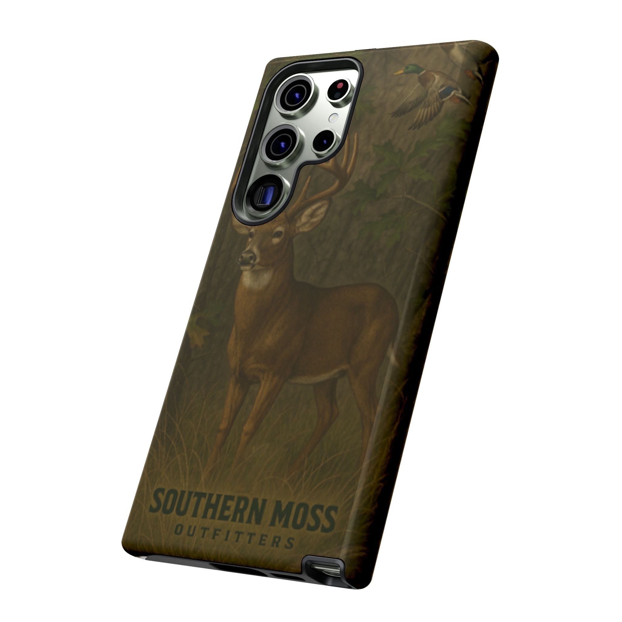 Hunting Phone Case – Deer & Ducks Design | Southern Moss Outfitters | Rugged Camo Outdoor iPhone Case