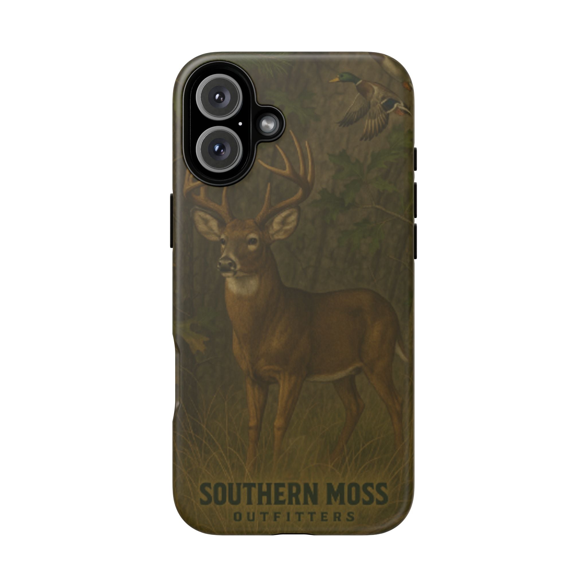 Hunting Phone Case – Deer & Ducks Design | Southern Moss Outfitters | Rugged Camo Outdoor iPhone Case