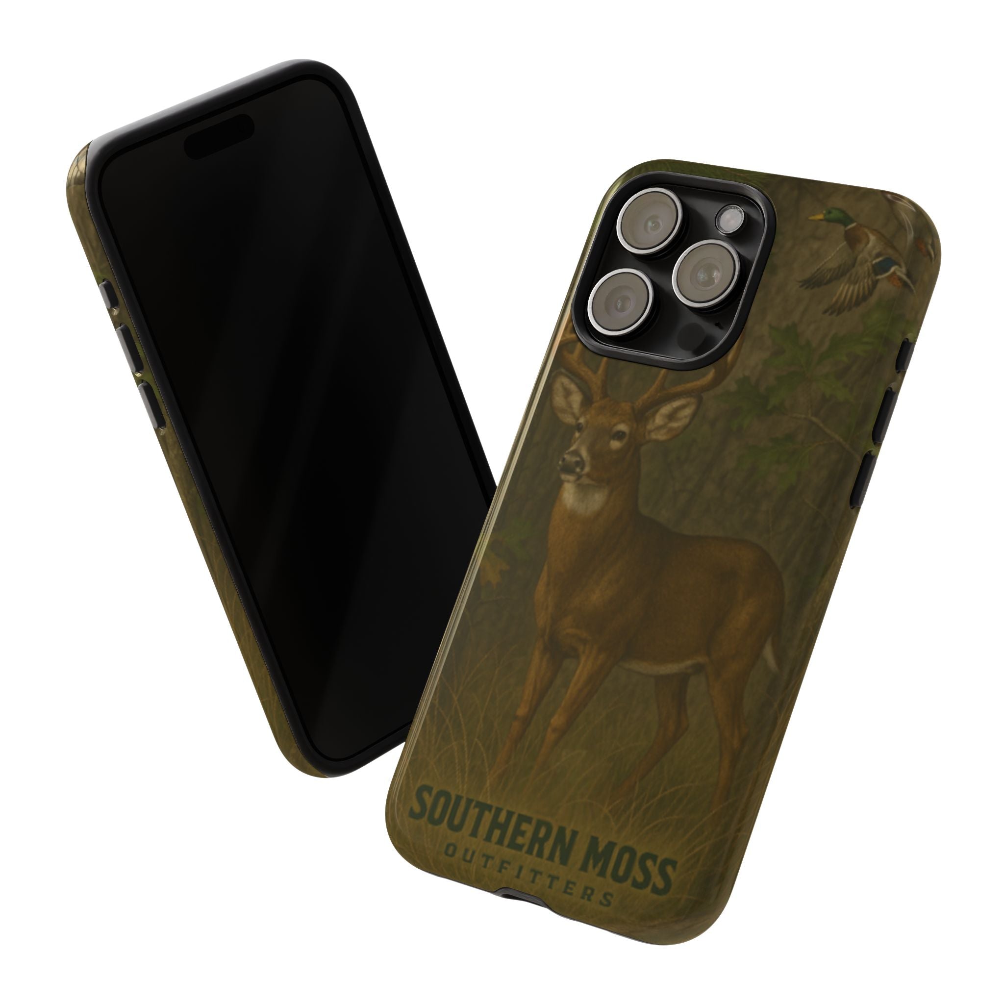 Hunting Phone Case – Deer & Ducks Design | Southern Moss Outfitters | Rugged Camo Outdoor iPhone Case