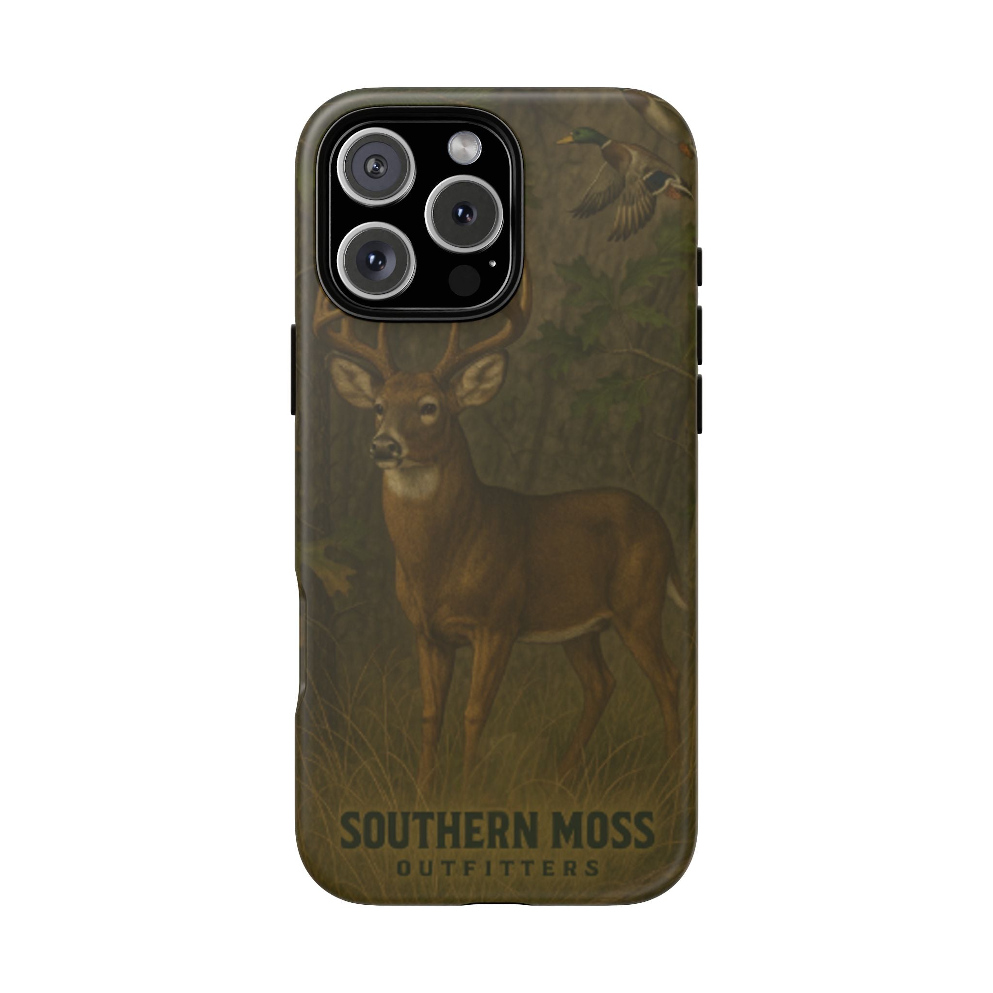 Hunting Phone Case – Deer & Ducks Design | Southern Moss Outfitters | Rugged Camo Outdoor iPhone Case