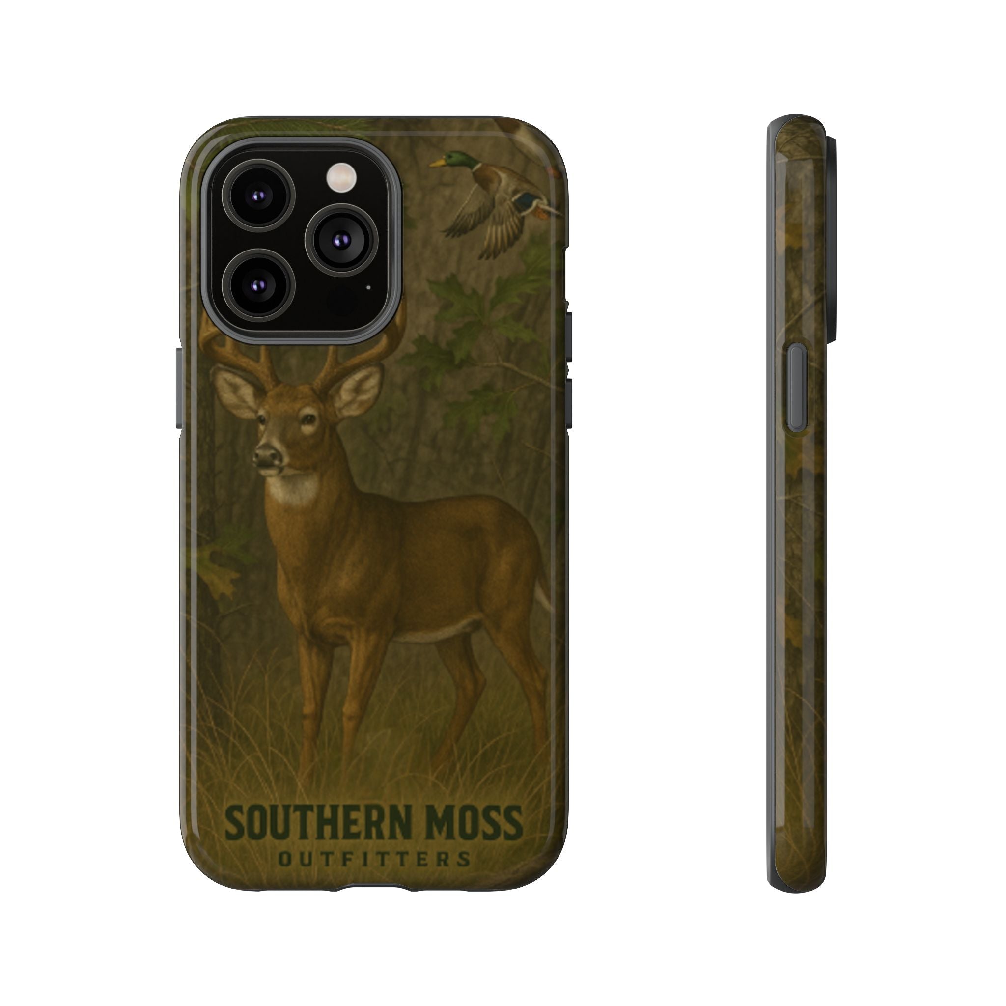 Hunting Phone Case – Deer & Ducks Design | Southern Moss Outfitters | Rugged Camo Outdoor iPhone Case