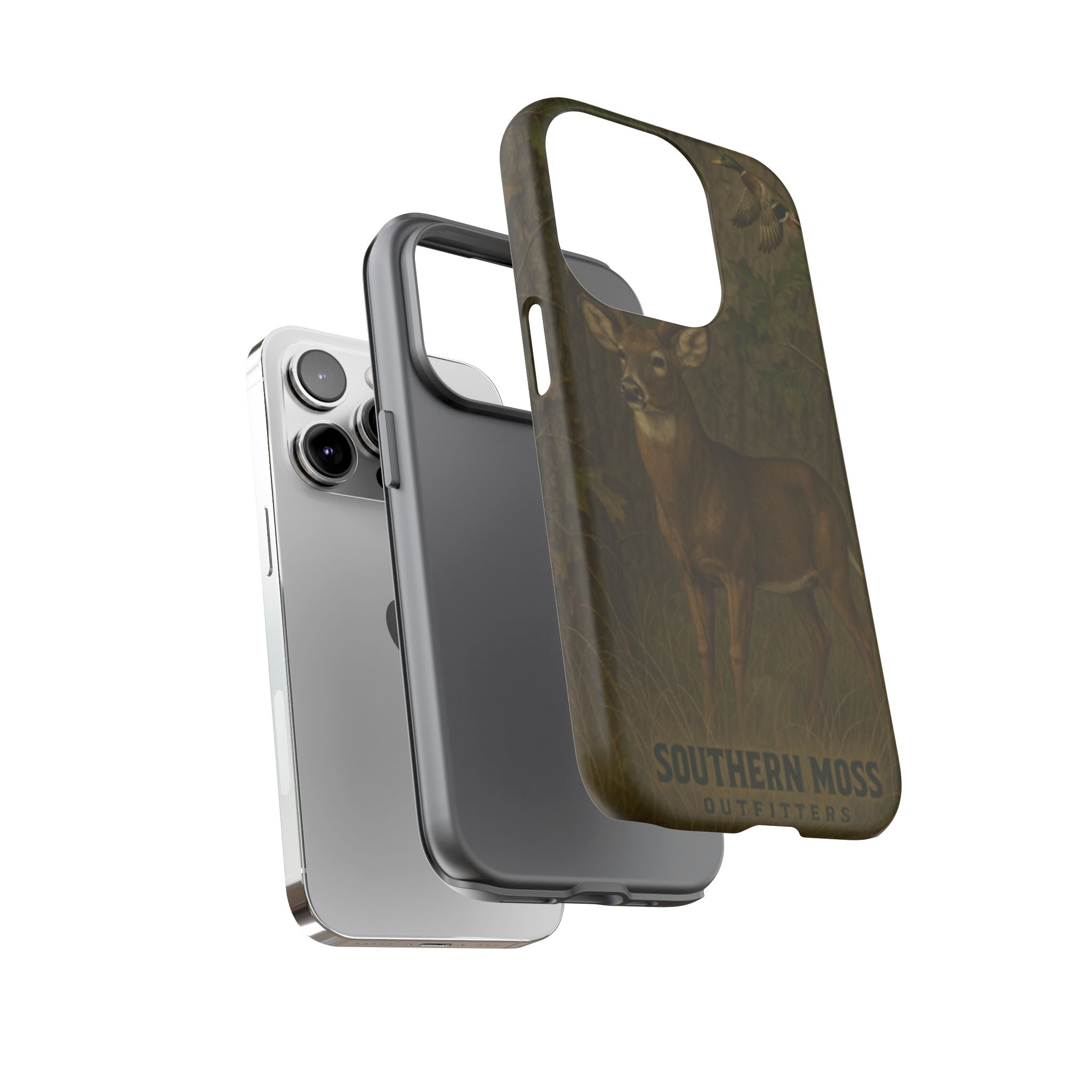 Hunting Phone Case – Deer & Ducks Design | Southern Moss Outfitters | Rugged Camo Outdoor iPhone Case