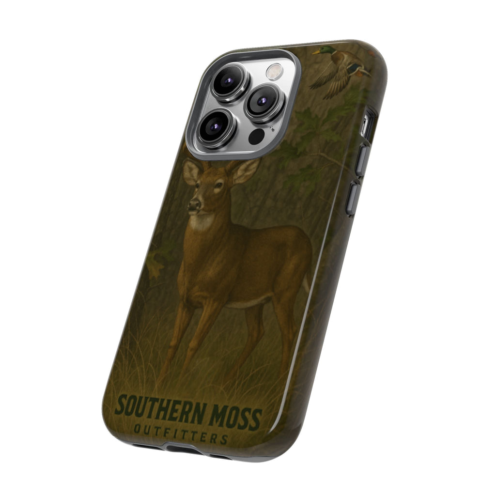 Hunting Phone Case – Deer & Ducks Design | Southern Moss Outfitters | Rugged Camo Outdoor iPhone Case